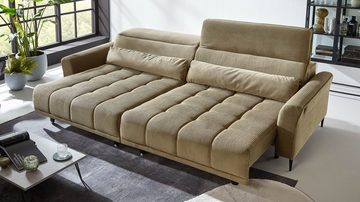 Massivart® Big-Sofa LOGAN Cord grün 280 cm / 4-Sitzer, Sitztiefenverstellung, Kopfteilverstellung, Wellenunterfederung