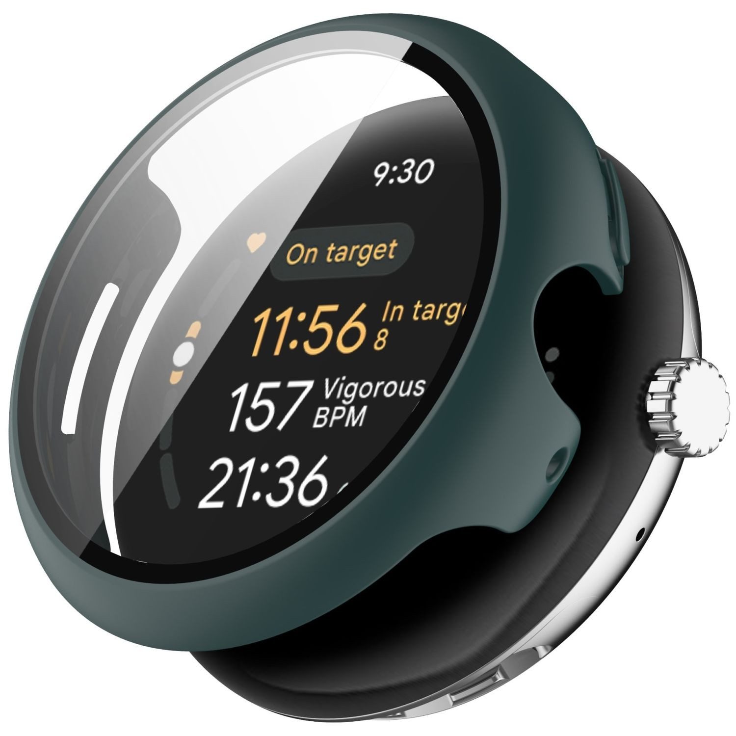 Wigento Smartwatch-Hülle Für Google Pixel Watch 3 45mm Kunststoff PC Hülle + Hart Glas Grün, Schutzhülle aus PC + gehärtetem Glas für Rundumschutz