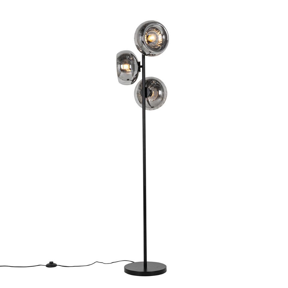 Qazqa Stehlampe Ayesha, ohne Leuchtmittel, Warmweiß, QAZQA Stehlampe, e27, Schwarz, Glas, Art Deco