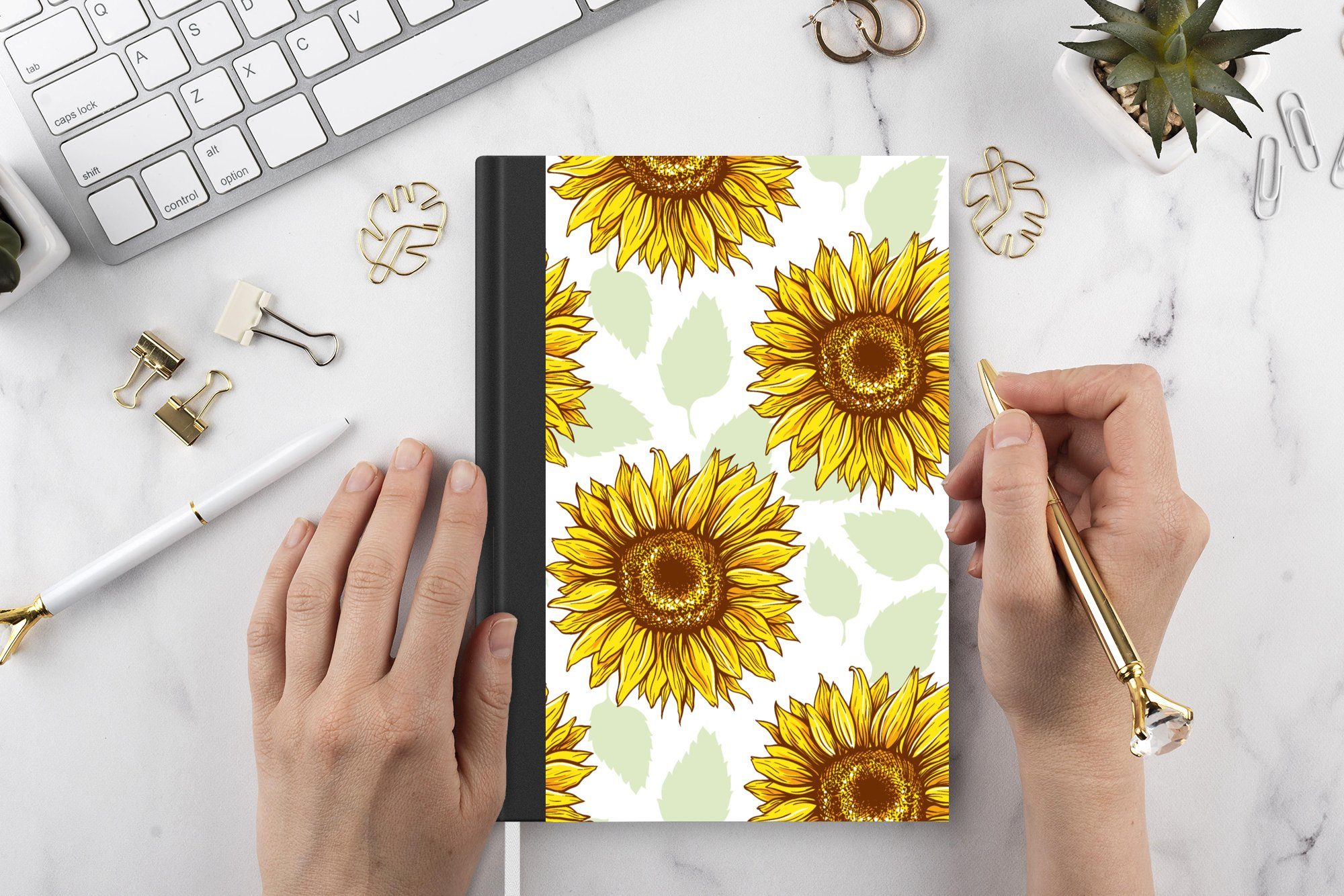 MuchoWow Notizbuch Sonnenblume - - Seiten, Haushaltsbuch 98 Tagebuch, Merkzettel, Muster Notizheft, Blumen, Journal, A5