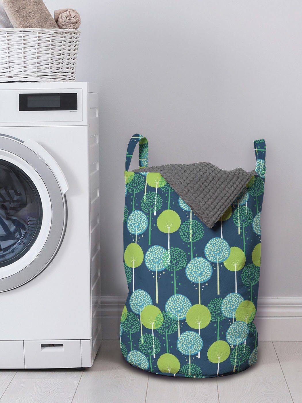 Abakuhaus Wäschesäckchen Wäschekorb mit Griffen Runde Motiv für Blätter Kordelzugverschluss Grafik Abstrakt Waschsalons