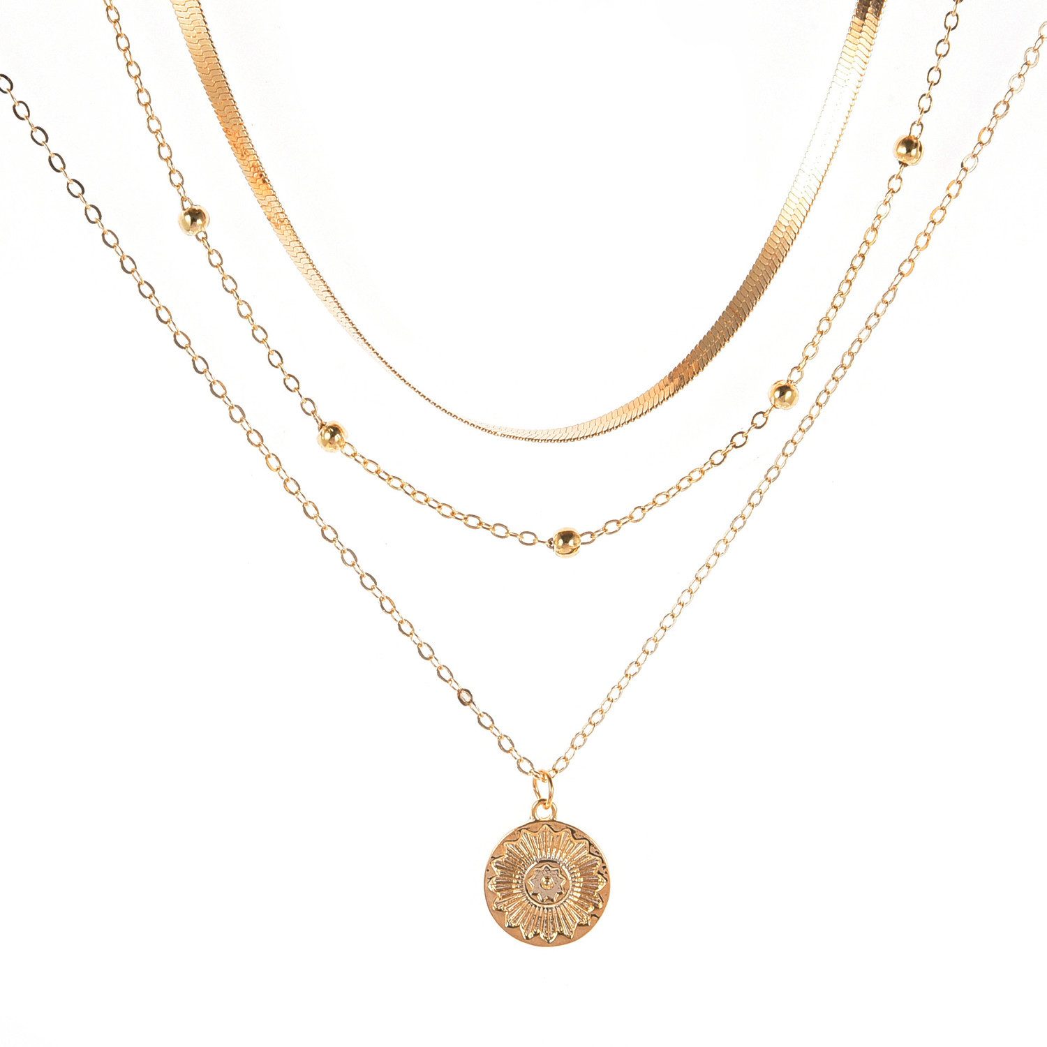 Kette mit Anhänger Halskette Damen mehrreihig Gold Kette Metall Damenhalskette