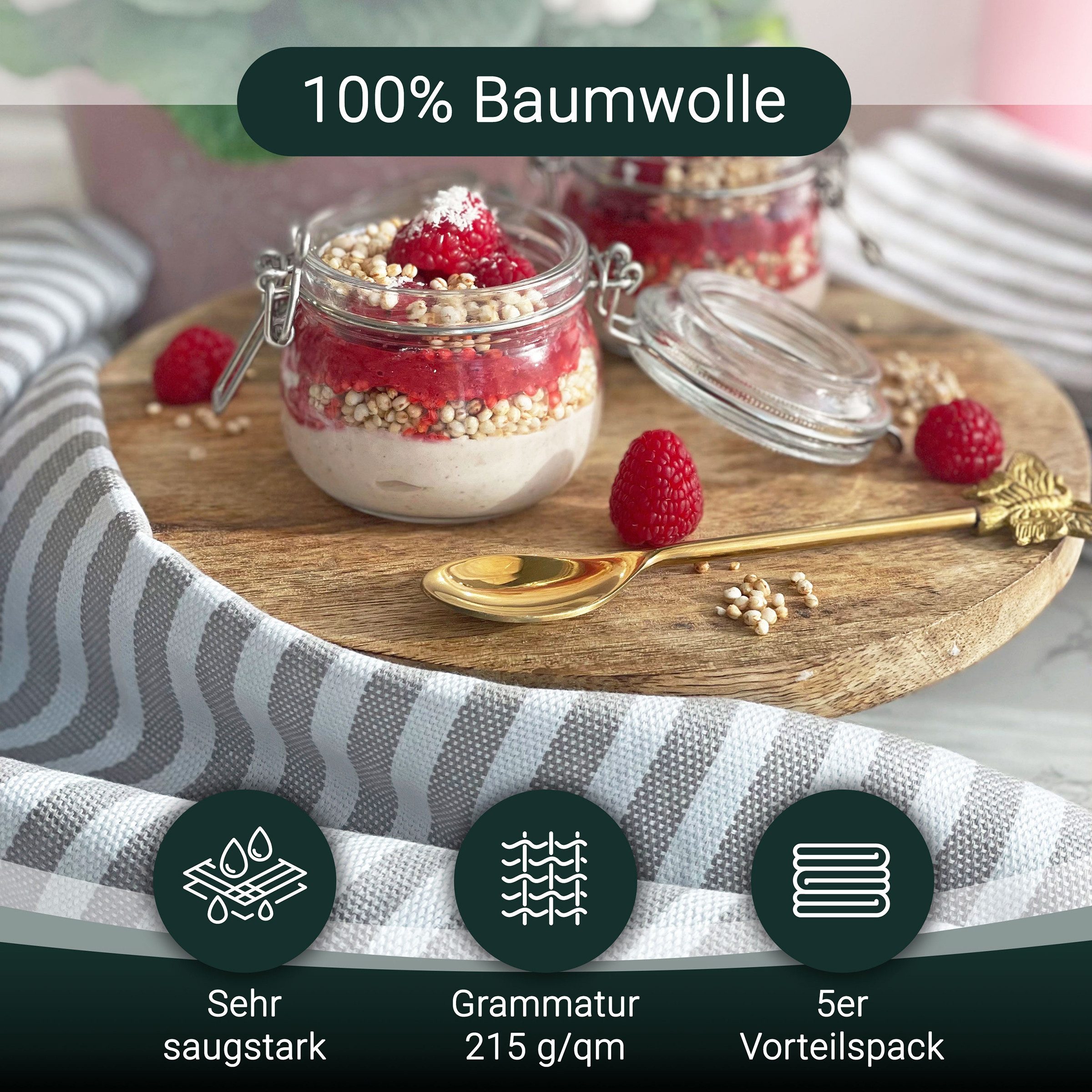 ZOLLNER Geschirrtuch, (Spar-Set, 5-tlg), 50 x 70 cm, 100% Baumwolle, vom Hotelwäschespezialisten