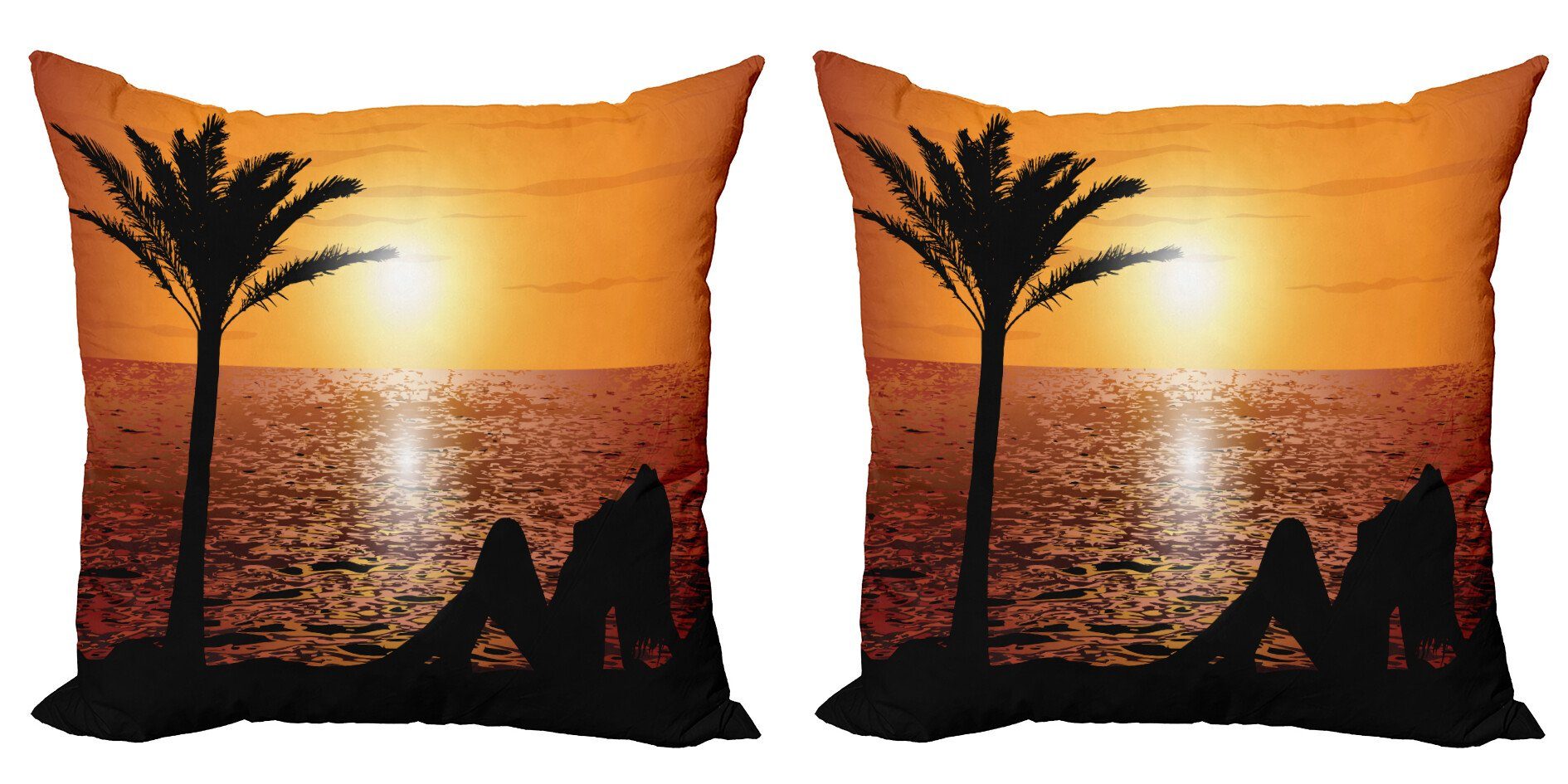 Kissenbezüge Modern Accent Doppelseitiger Digitaldruck, Abakuhaus (2 Stück), Retro Mädchen Tropic Strand mit Sonnenuntergang