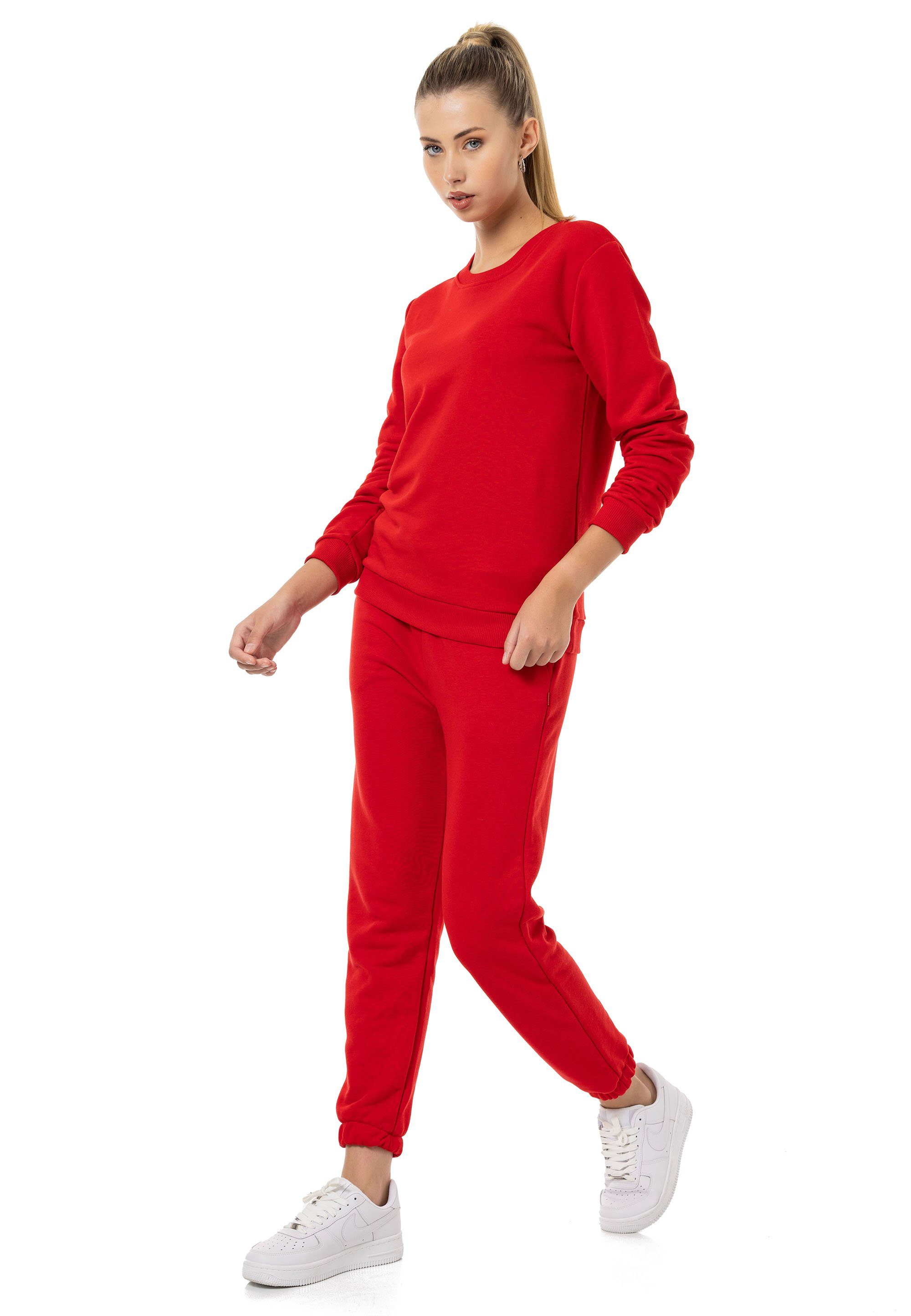 RedBridge Jogginganzug Sweatshirt mit Sweatpant Premium Basic (Spar-Set, 2-tlg), Premium Qualität Rot