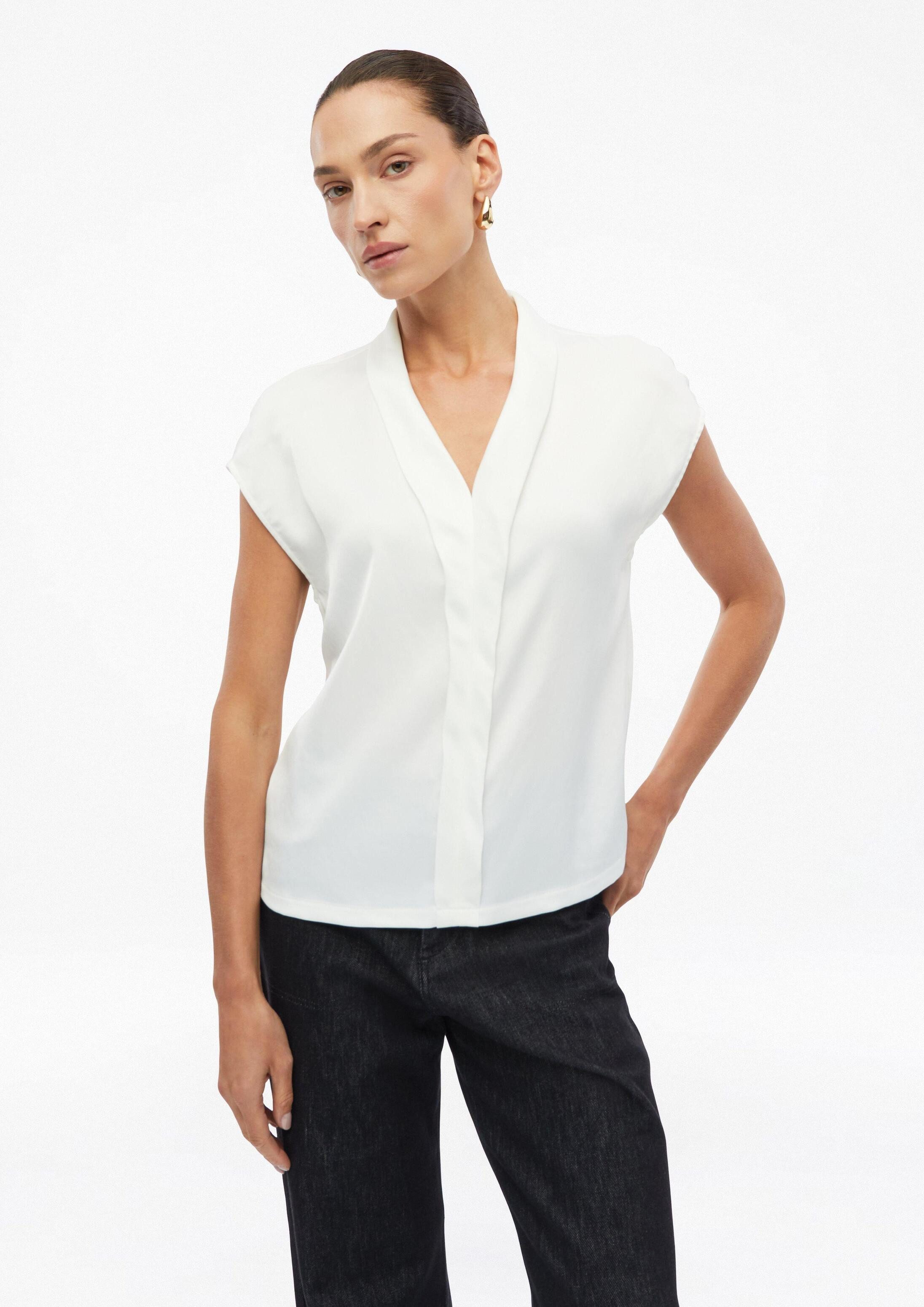 s.Oliver Kurzarmshirt T-Shirt Bluse im Fabricmix mit V-Ausschnitt