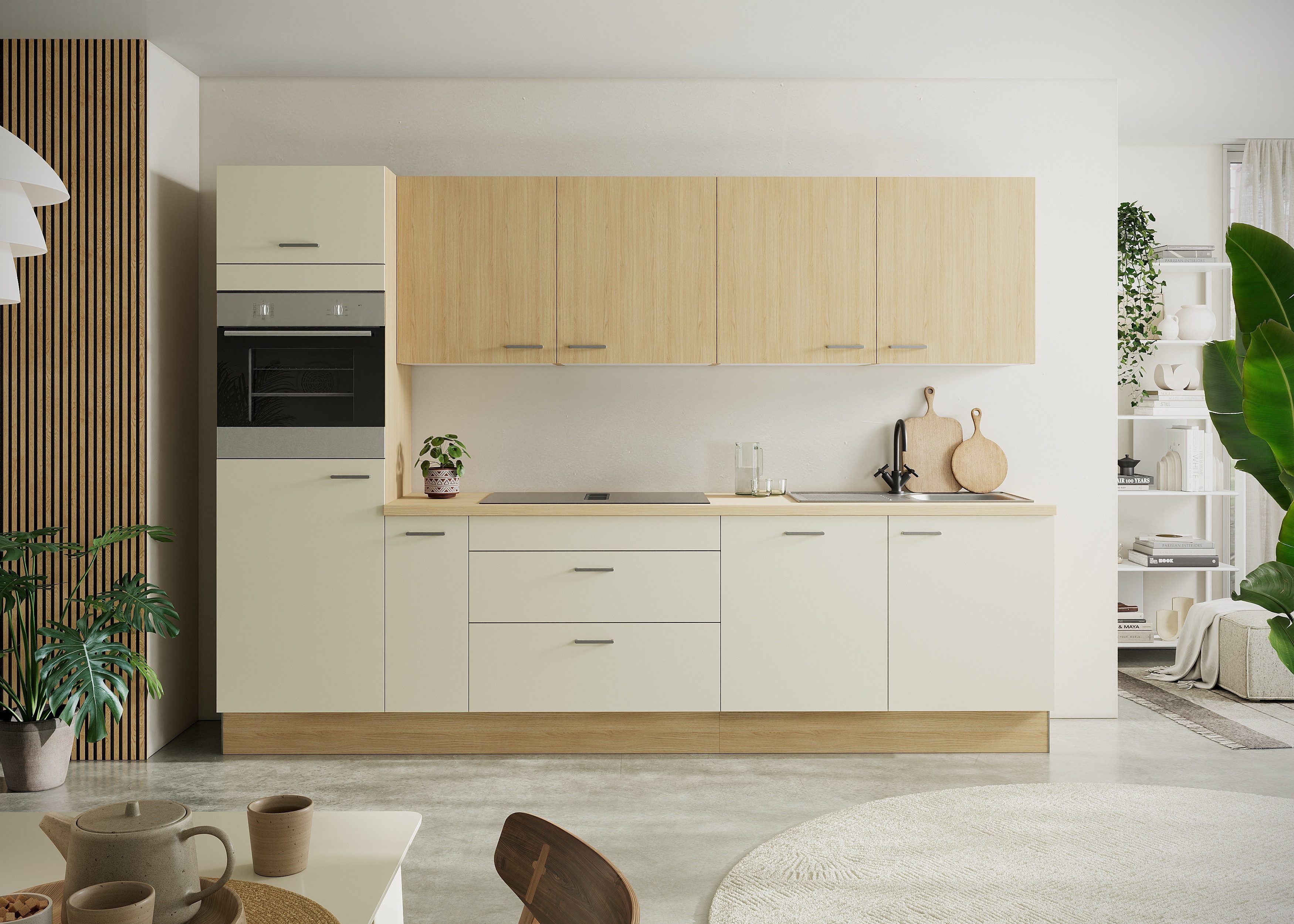 KOCHSTATION Küchenzeile KS-Lucy wahlweise mit Induktionskochfeld mit integriertem Dunstabzug, Breite 300 cm, Soft-Close, inkl. Zubehör, wahlweise mit E-Geräten