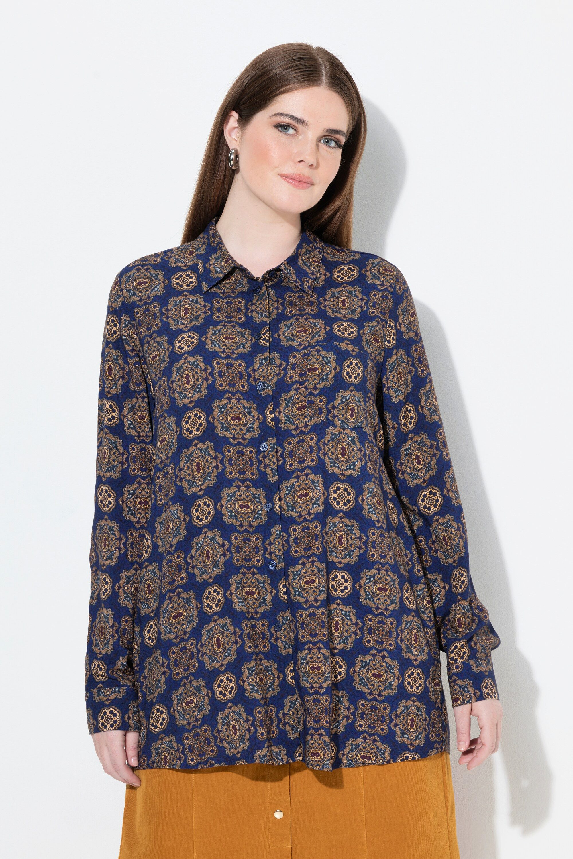 Ulla Popken Hemdbluse Hemdbluse Ornamente Hemdkragen Langarm