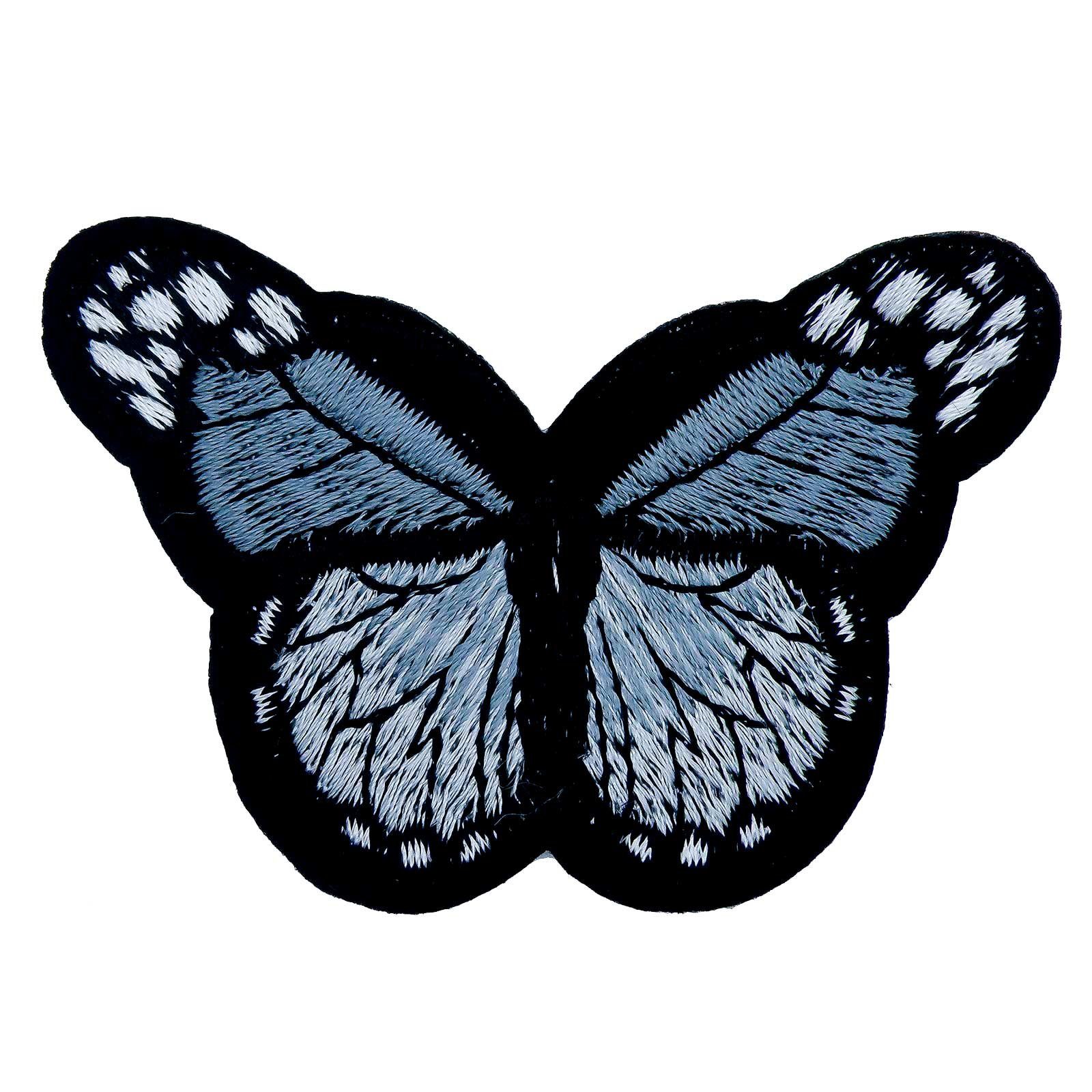 Polyester, 46 3 Patchies Farb-/ Aufbügler 78 graublau x Größenwahl, bestickt mm Polyethylen Schicht, Schmetterling maDDma