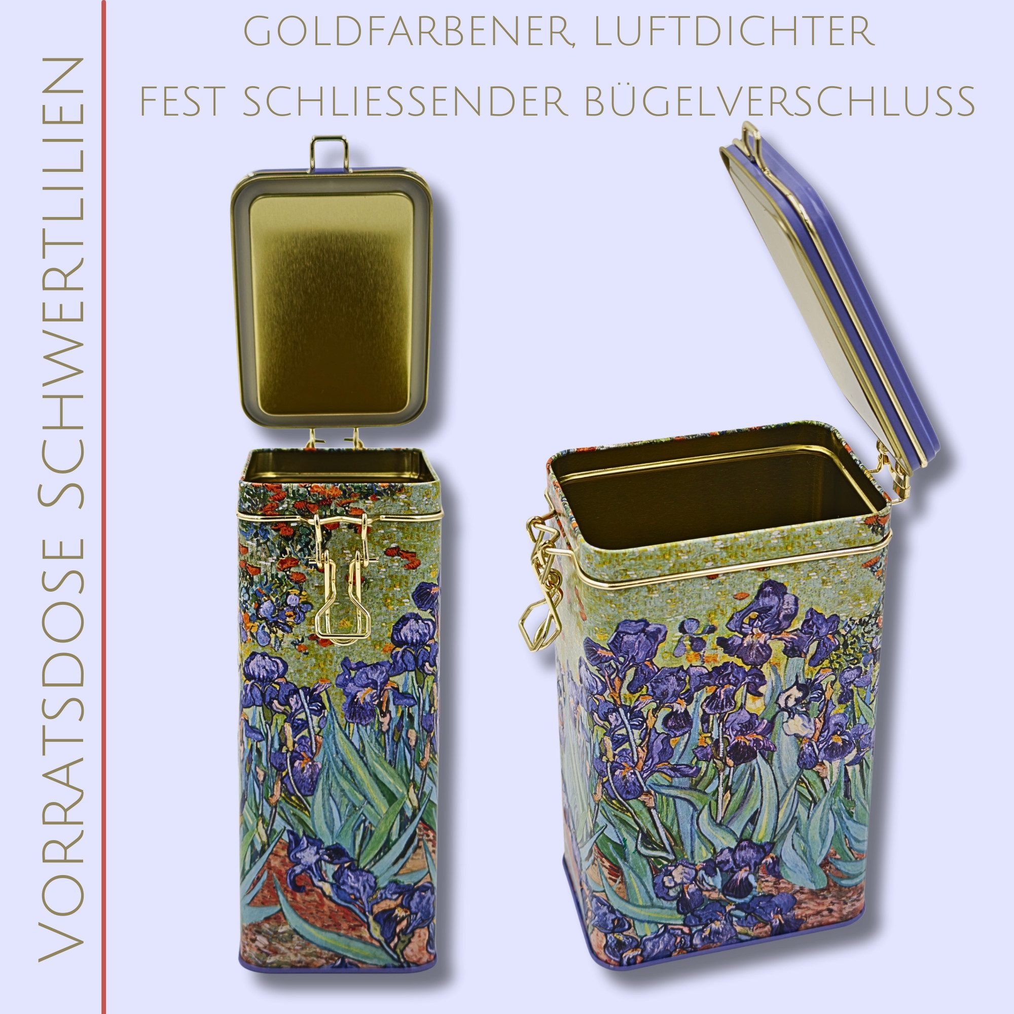 MediMuc Kaffeedose Kaffeedose Schwertlilie, Dose mit Bügelverschluss und Dichtung – Bild 4 von 5