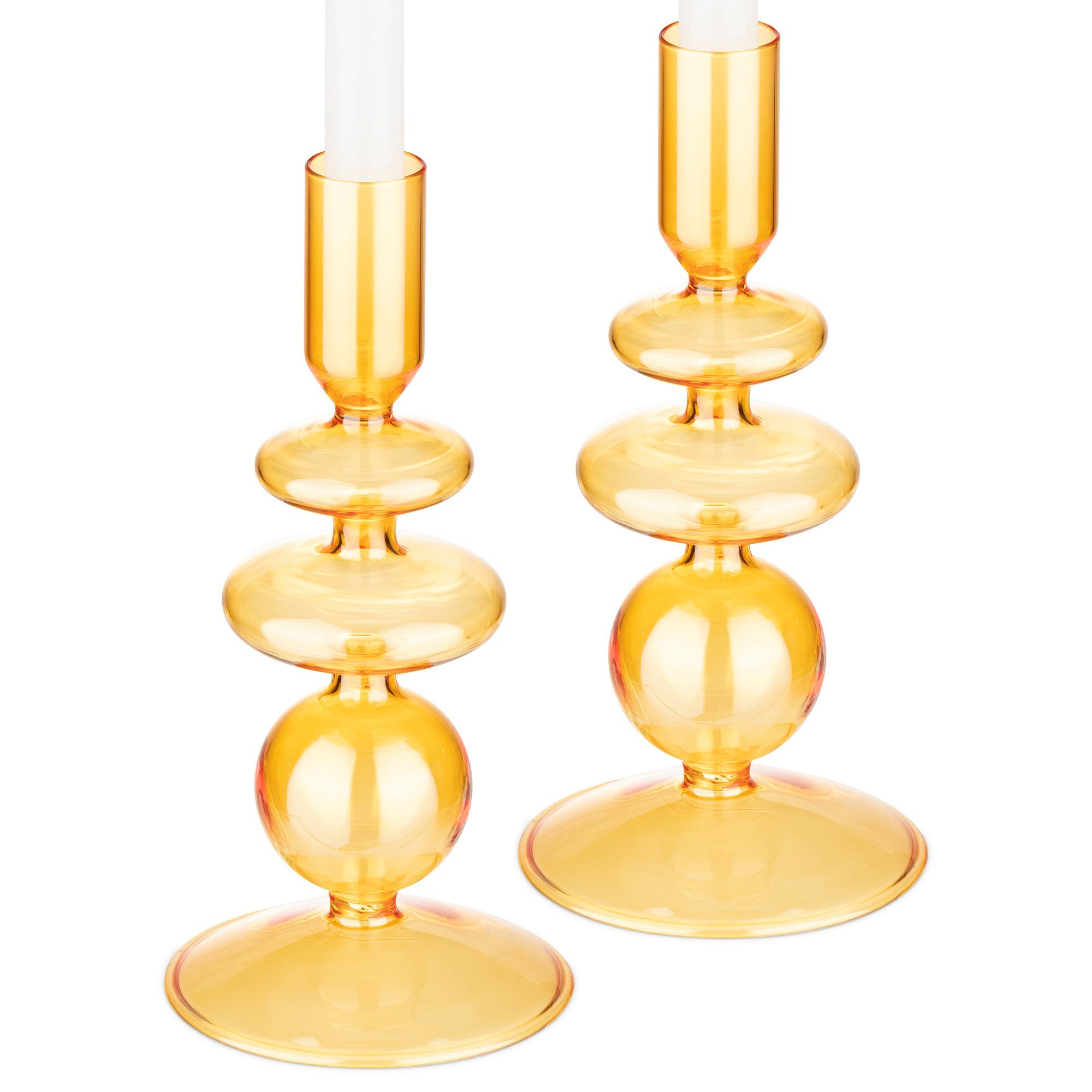 Stabkerzen Glas-Kerzenhalter Kerzenständer Stabkerzen 2x - Navaris Glas Kerzenständer Orange für