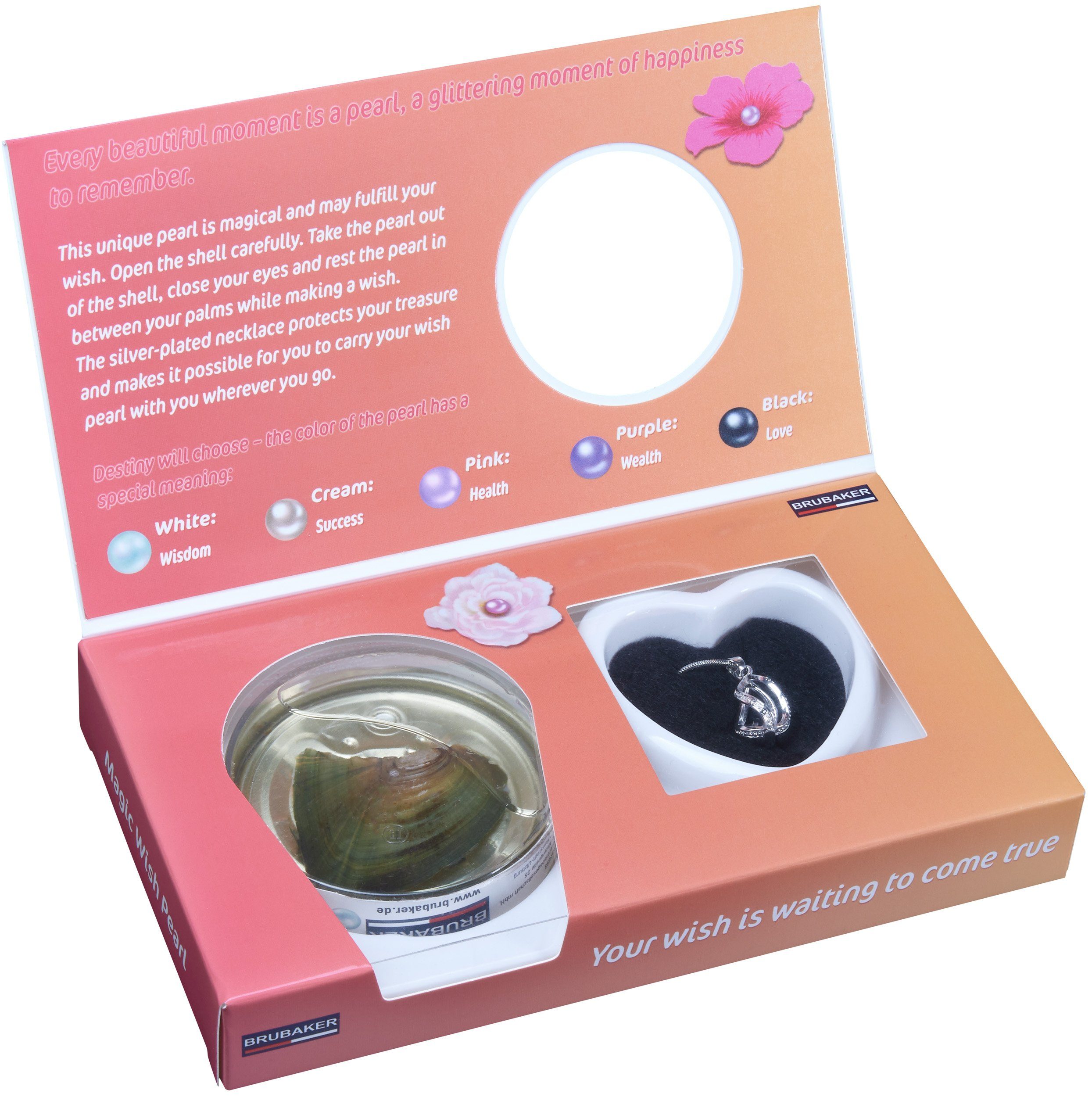 BRUBAKER Perlenketten-Set Happy Birthday Wunschperle für Geburtstag (Muschel mit echter Perle als Geschenkset für Freunde und Familie, Set), Halskette mit Silber Anhänger