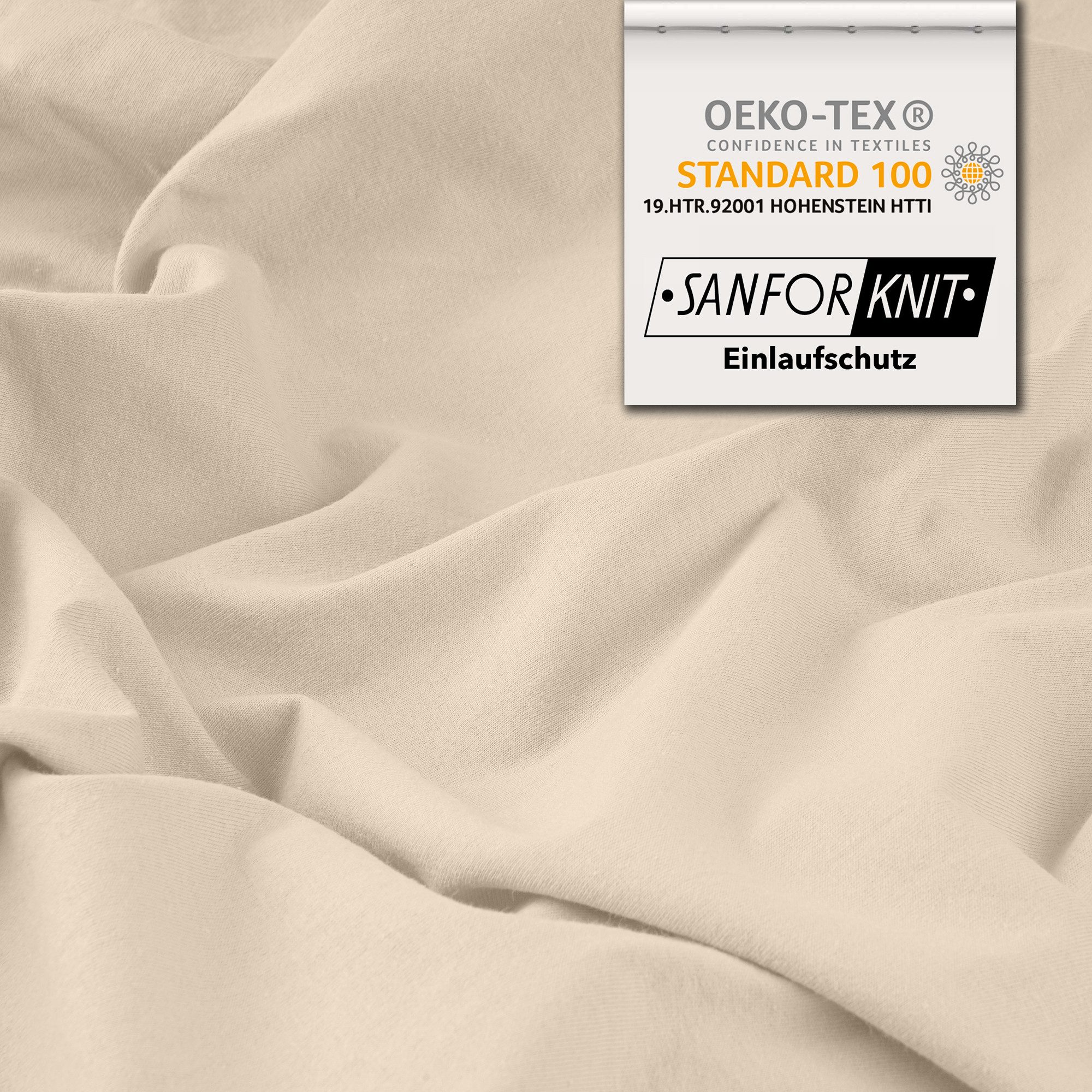 STUDIO Spannbettlaken Premium, 170 g/m², viele Größen, OEKO-TEX 100, Jersey, Gummizug: rundum, (1 Stück), 90x200 - 100x220cm Bettlaken Spannbetttuch bis 35cm Höhe Creme