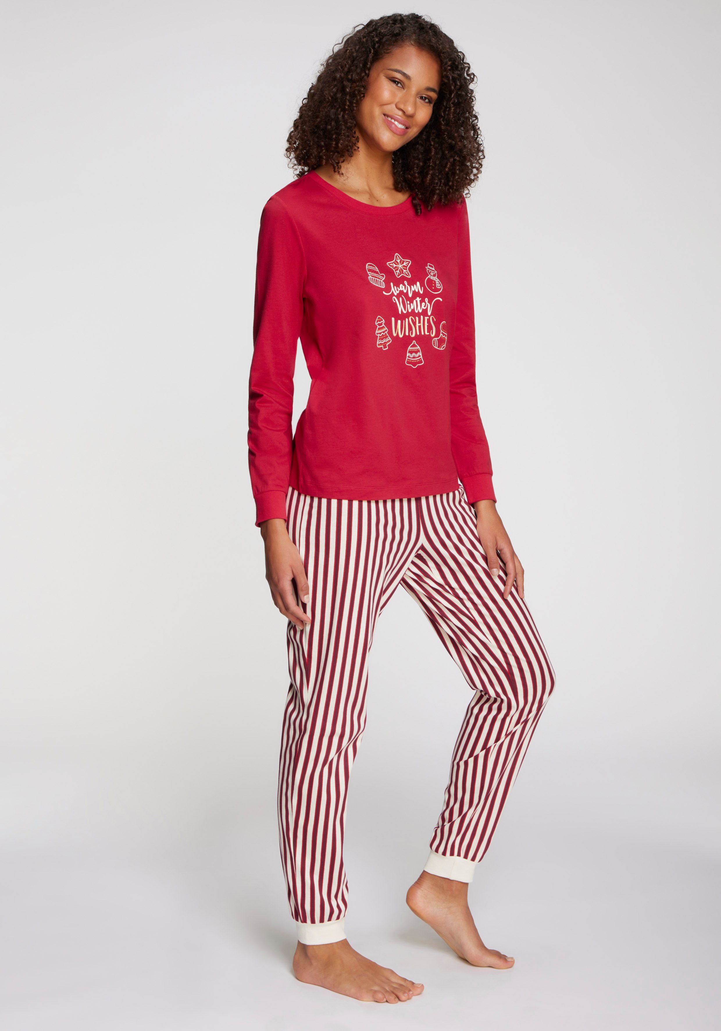 LASCANA Pyjama (Set, 2 tlg) Mit Weihnachtlichem Muster günstig online kaufen