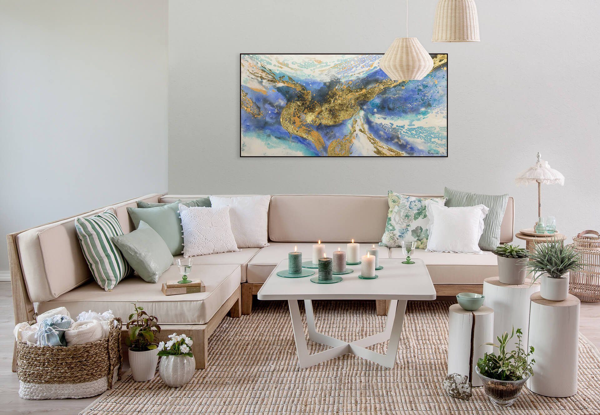 KUNSTLOFT Gemälde Blaue Wandbild Wohnzimmer 120x60 100% cm, HANDGEMALT Leinwandbild Ewigkeit