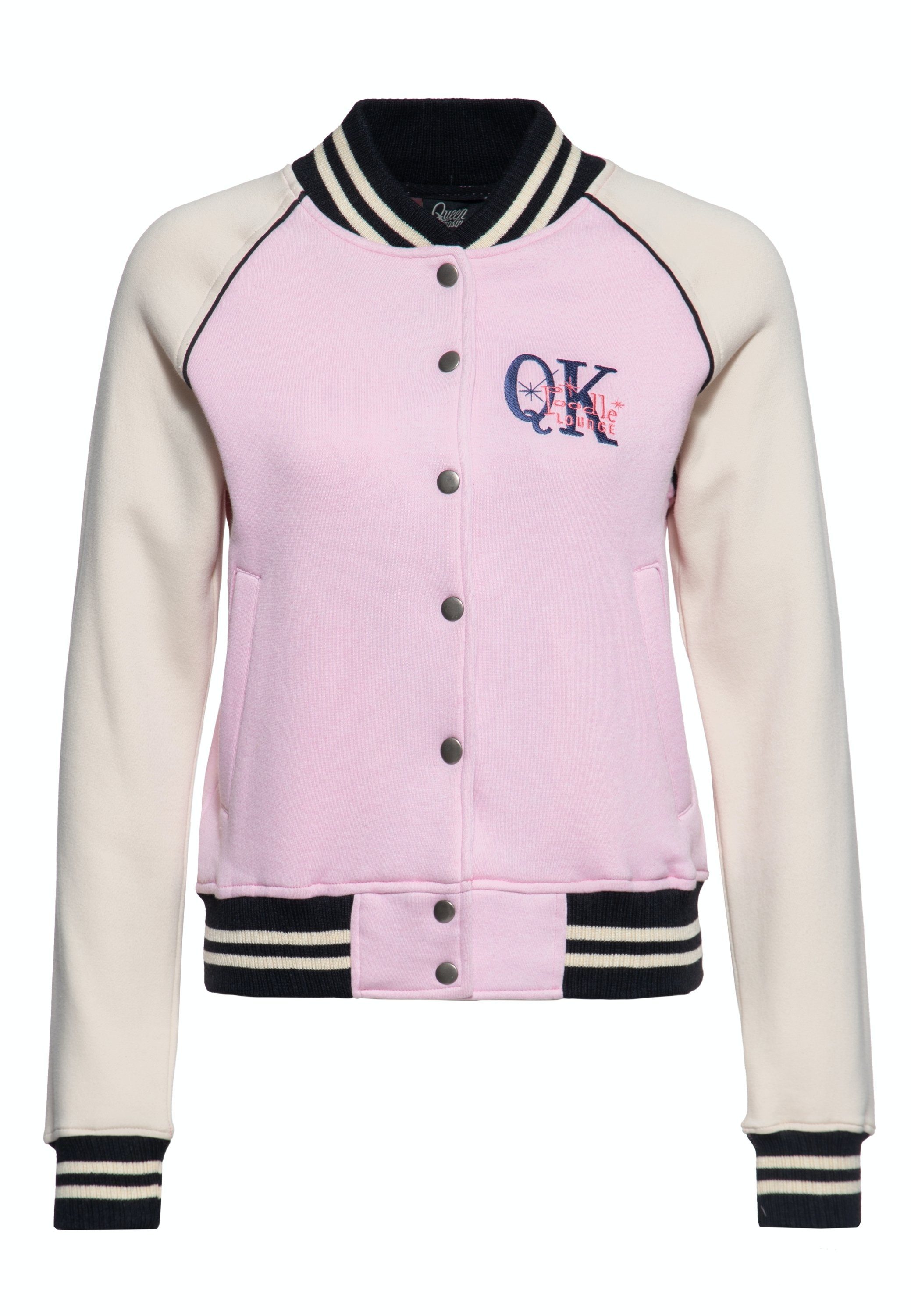 QueenKerosin Collegejacke Poodle Lounge (1-St) mit Kontrast Raglan-Ärmeln