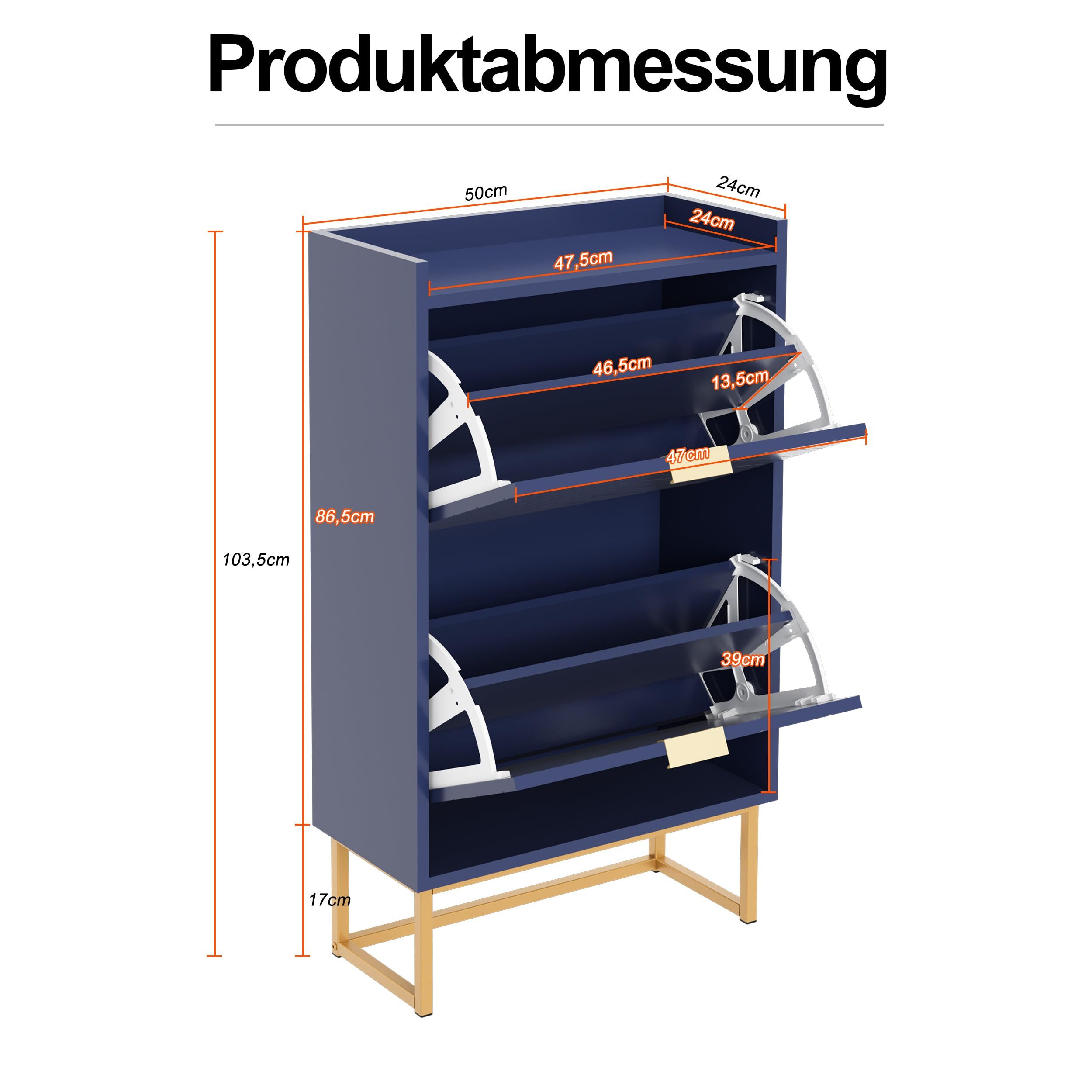 UEV Schuhschrank mit 2 Klappen, Schuhkipper Schmal, Schuhregal mit Metallfüße (50 x 24 x 103,5cm Modern Schuhaufbewahrung mit Oberplatte, Schuhkommode,Anti-Kipp-Vorrichtung für Eingangsbereich) trennwände verstellbar und abnehmbar für verschiedene Schuhtypen