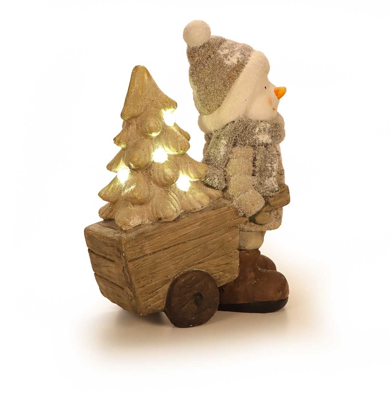 Bubble-Store Weihnachtsfigur mit Beleuchtung Weihnachtsfigur (Schneemann Handwagen), Schneemann mit weiß