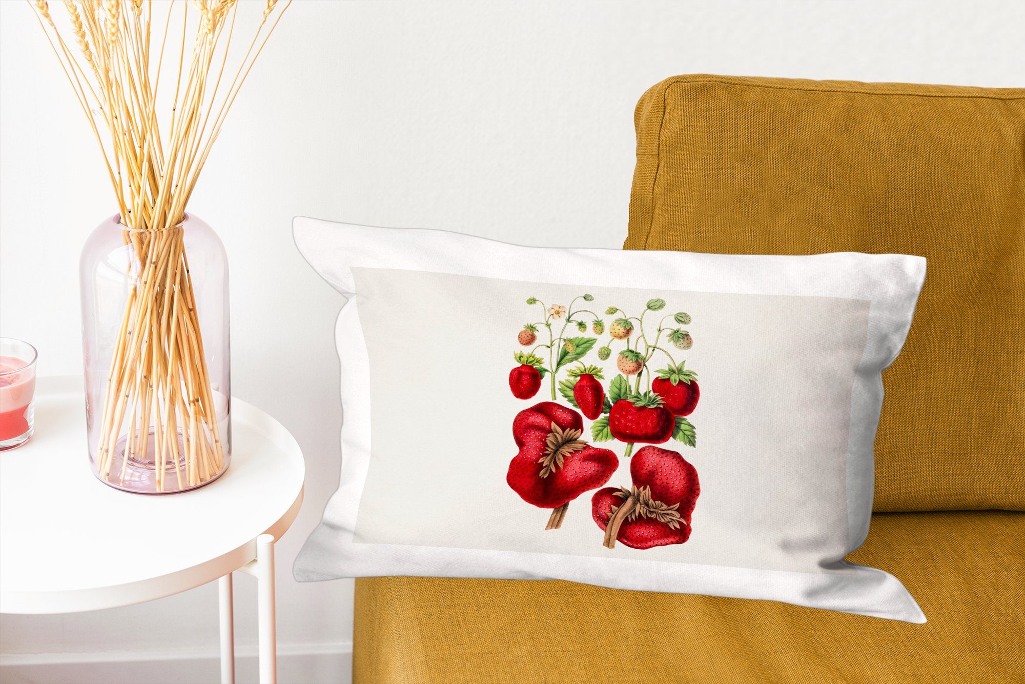Pflanze, Wohzimmer Dekoration, Erdbeeren Dekokissen - mit Schlafzimmer MuchoWow Zierkissen, Obst Füllung, - Dekokissen