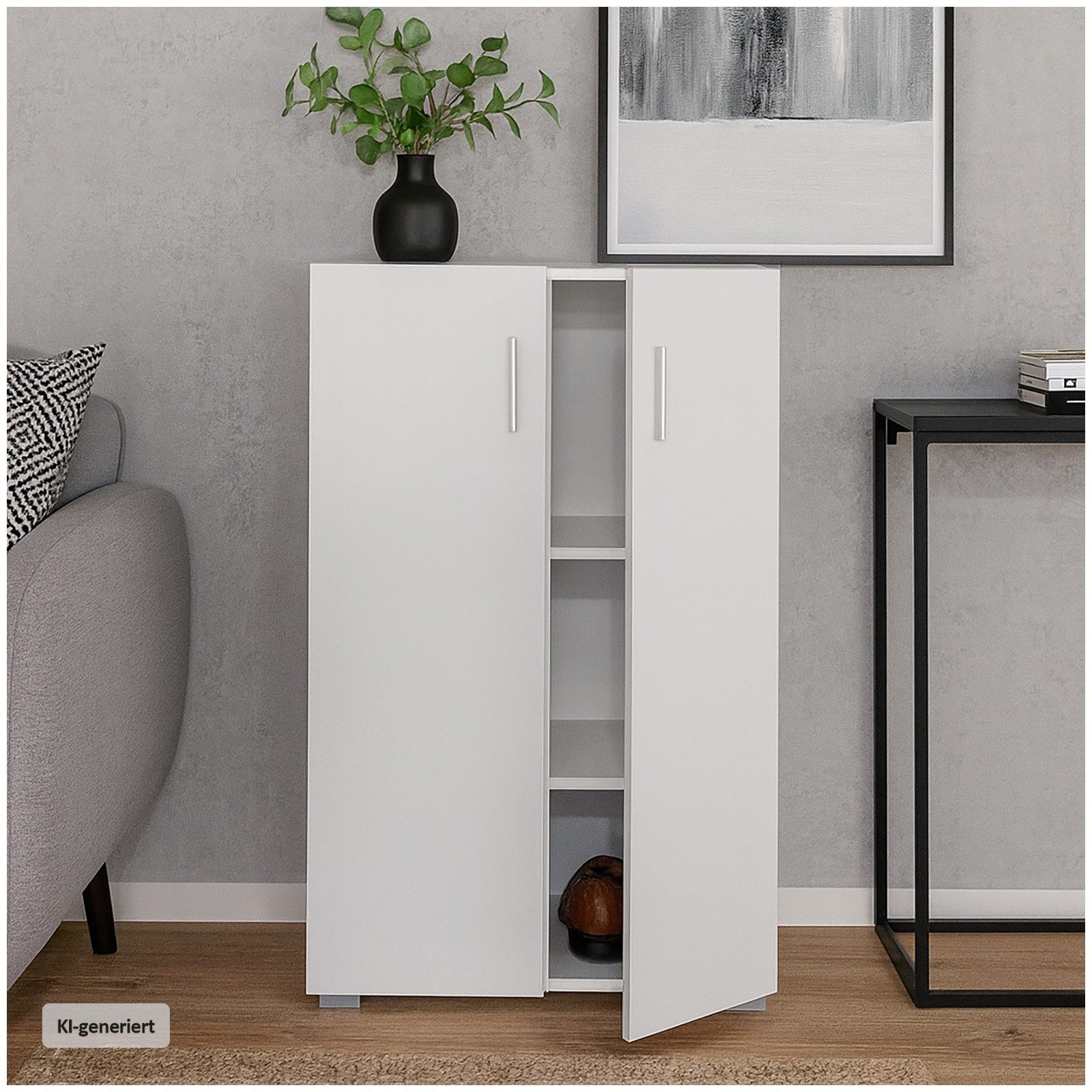 HTI-Living Kommode Kommode Thekla 2 türig Schrank Holzoptik (Stück, 1 St., 1 Kommode), Mehrzweckschrank 3 Fächer