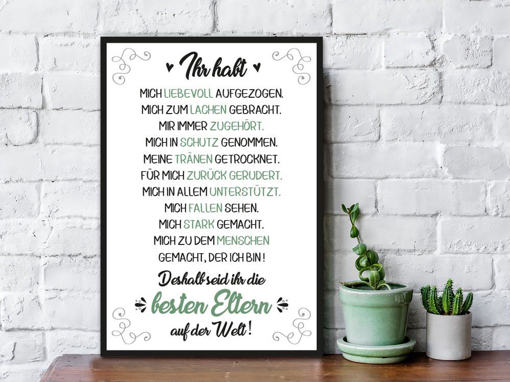 GRAVURZEILE Holzbild mit Spruch - Beste Eltern der Welt - Moderne Kunstdrucke, (1 St), Wandbild im Vintage-Look für Mama & Papa