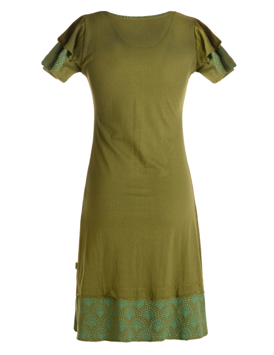Vishes Jerseykleid Kurzarm Kleid Damen Lagendesign Bedruckt Baumwolle Jersey Alternative Mode, Boho, Hippie, Ethno, Festival