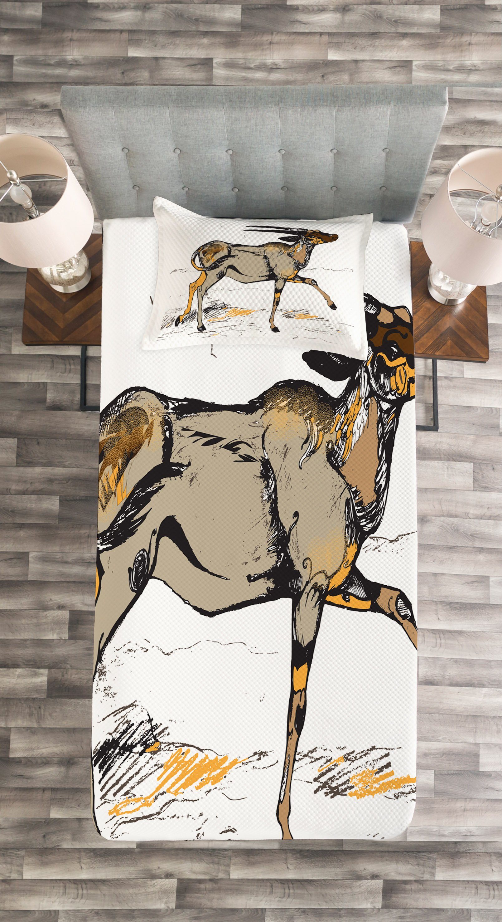 Kissenbezügen Set Antilope Abakuhaus, Waschbar, mit Tier Skizze-Kunst Tagesdecke