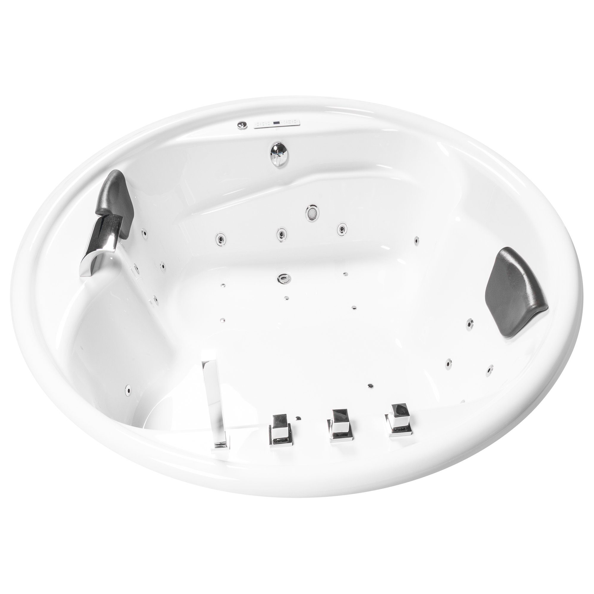 Basera® Whirlpool-Badewanne PREMIUM Indoor Podest-Whirlpool Badewanne XXL Gomera Rund 182 x 182 cm, (Komplett-Set), mit 28 Massagedüsen, Heizung, Wasserdesinfektion, Bodenansaugung, W...