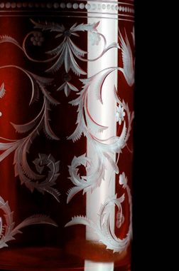 Casa Padrino Whiskyglas Luxus Whisky Karaffe Rot / Silber Ø 12,5 x H. 20 cm - Mundgeblasene und handgravierte Glas Karaffe - Hotel & Restaurant Accessoires - Luxus Qualität