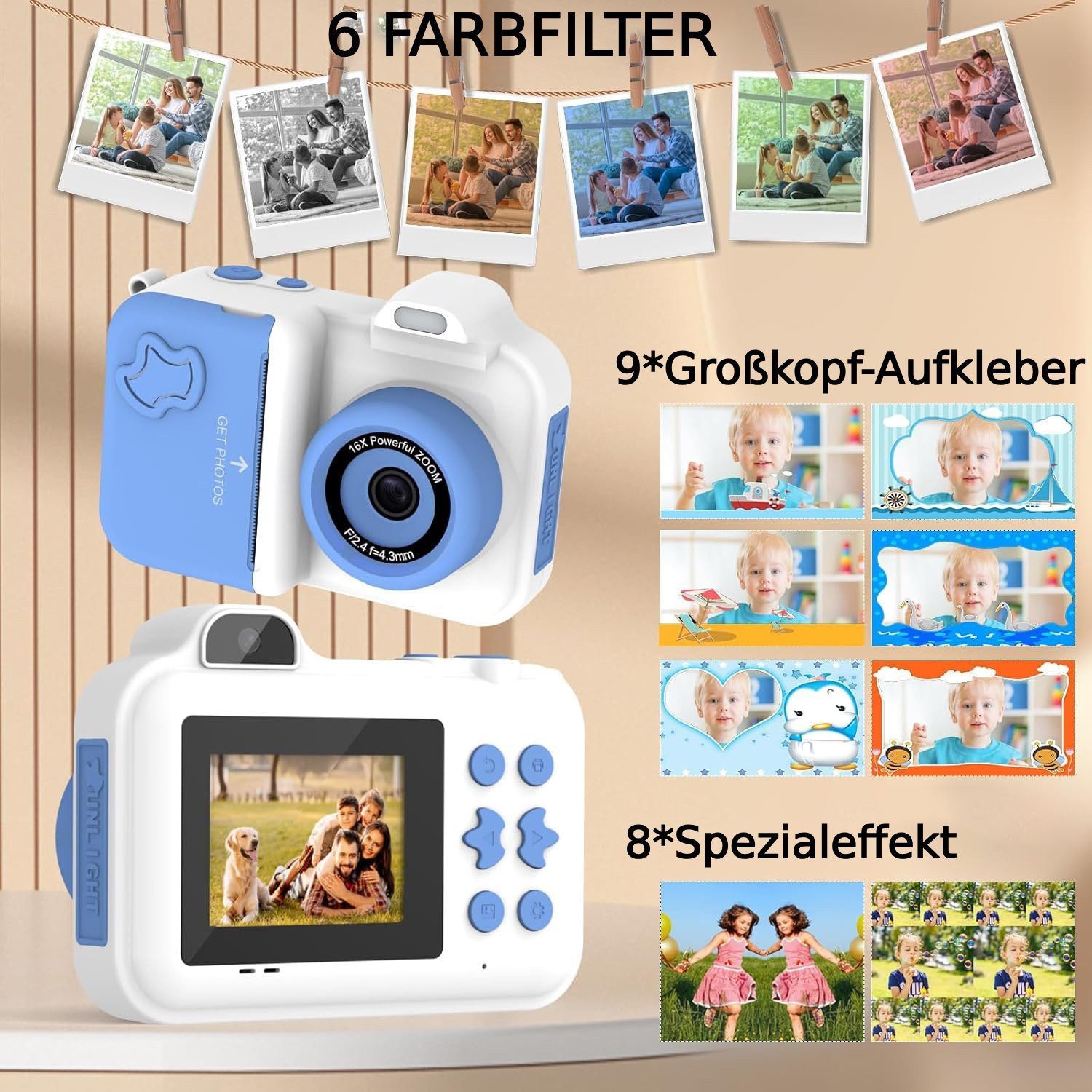 Forrlite Kinderkamera 1080P 2,4-Zoll-Bildschirm Kinderkamera (Doppelobjekti günstig online kaufen