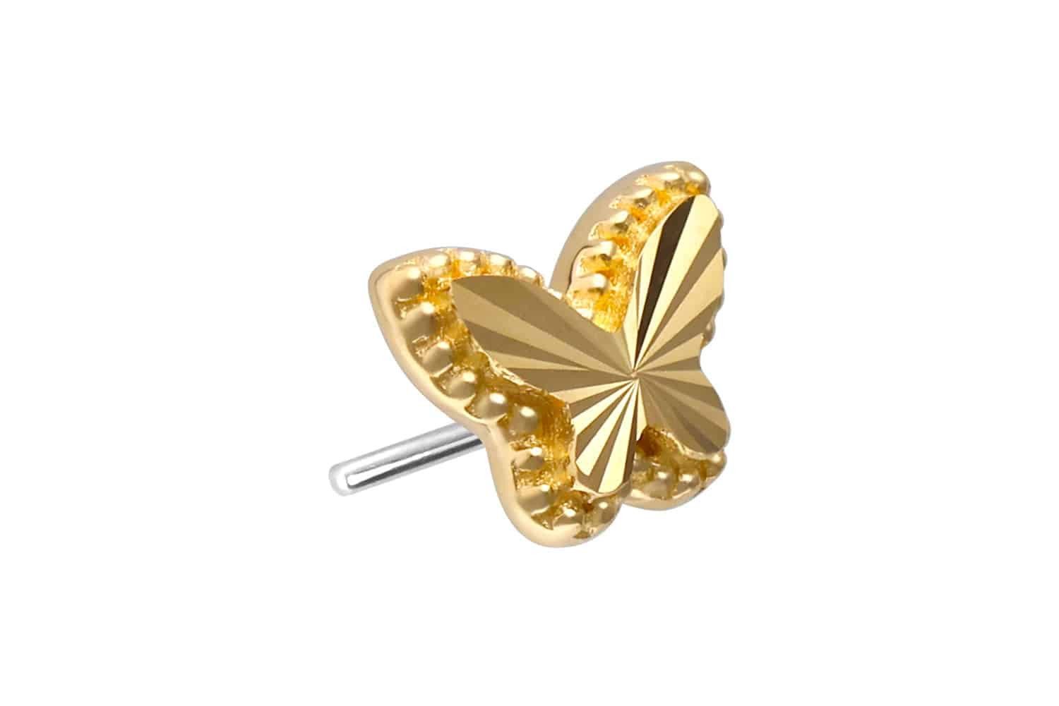 PIERCINGLINE Piercing-Set 14 Karat Gold Aufsatz mit Titan Push Pin SCHMETTERLING (Push Pins, 1-tlg)