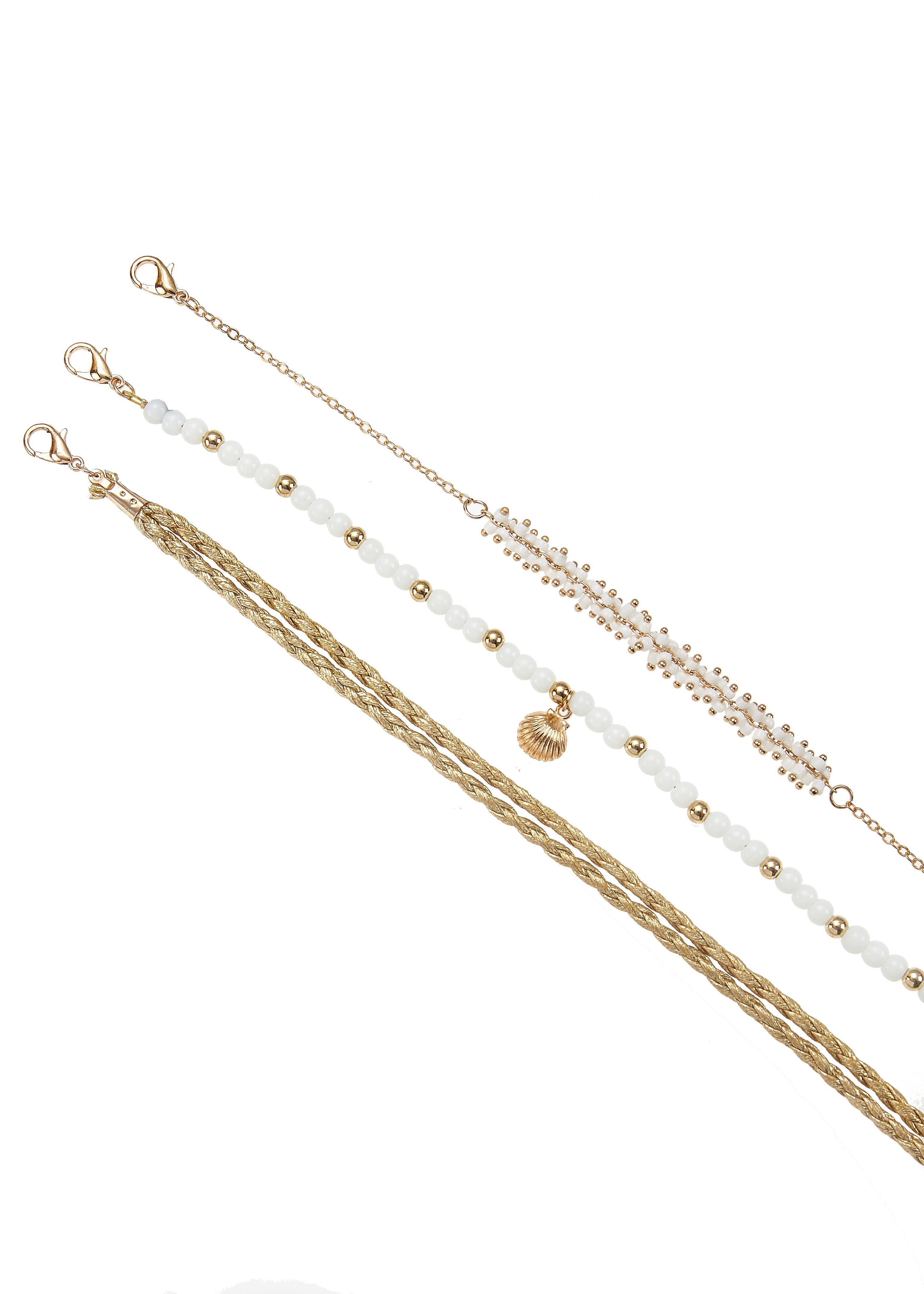 LASCANA Fußketten Set 3 einzelne Fußkettchen in Boho Stil (3-tlg), und Glasperlen, Fußkettchen mit Anhänger