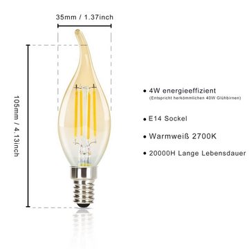 Nettlife LED-Leuchtmittel LED Glühbirne E14 Vintage Lampe 4W 2700K Edison RetroLED, E14, 6 St., Warmweiß