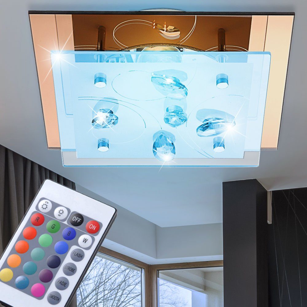 etc-shop LED Deckenleuchte, Leuchtmittel inklusive, Warmweiß, Farbwechsel, Decken Lampe Küchen Wohnraum Kristall Glas Strahler