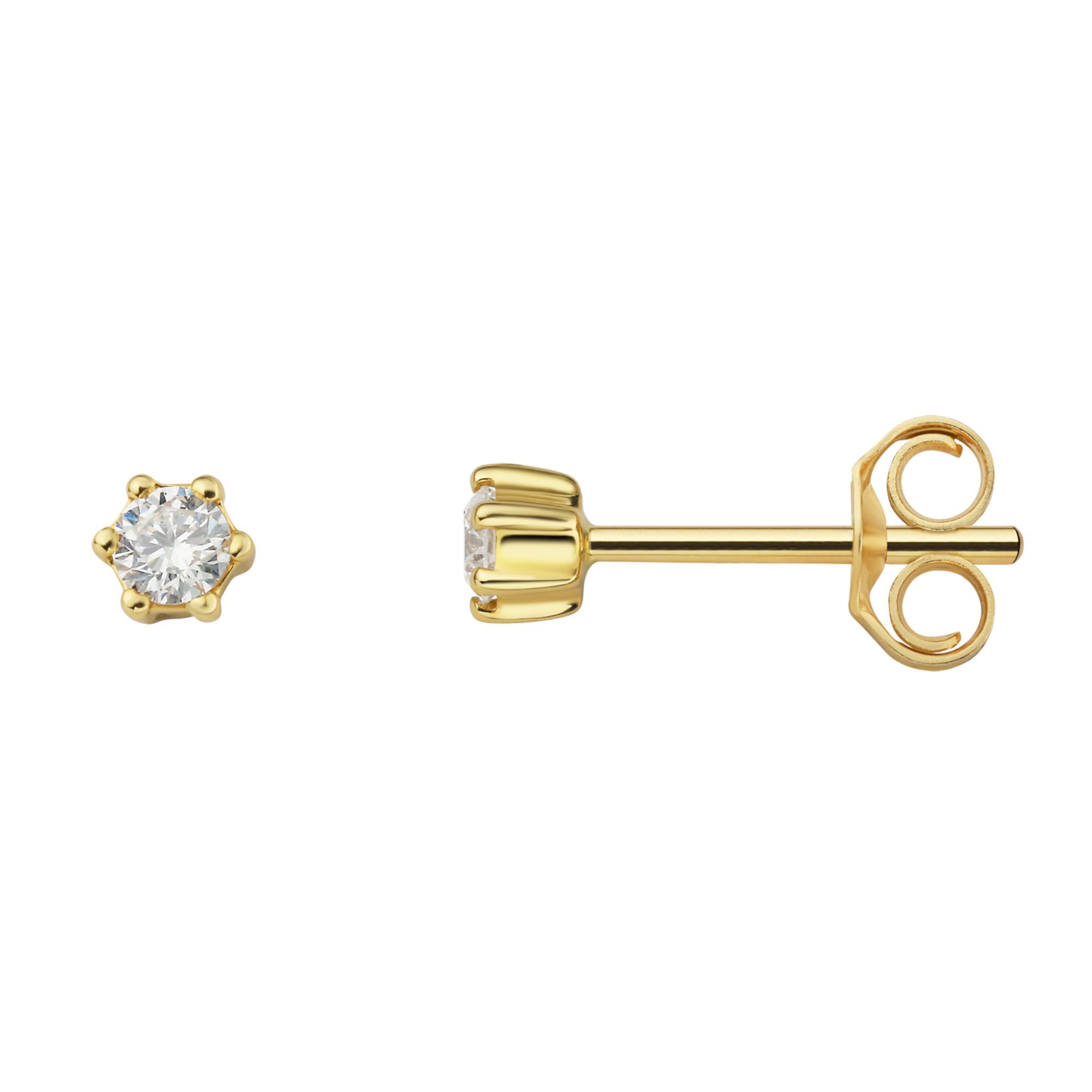 Gold ONE Damen Diamant 750 Paar ELEMENT Gelbgold, aus ct Ohrstecker Brillant Schmuck Ohrringe Ohrstecker 0.1