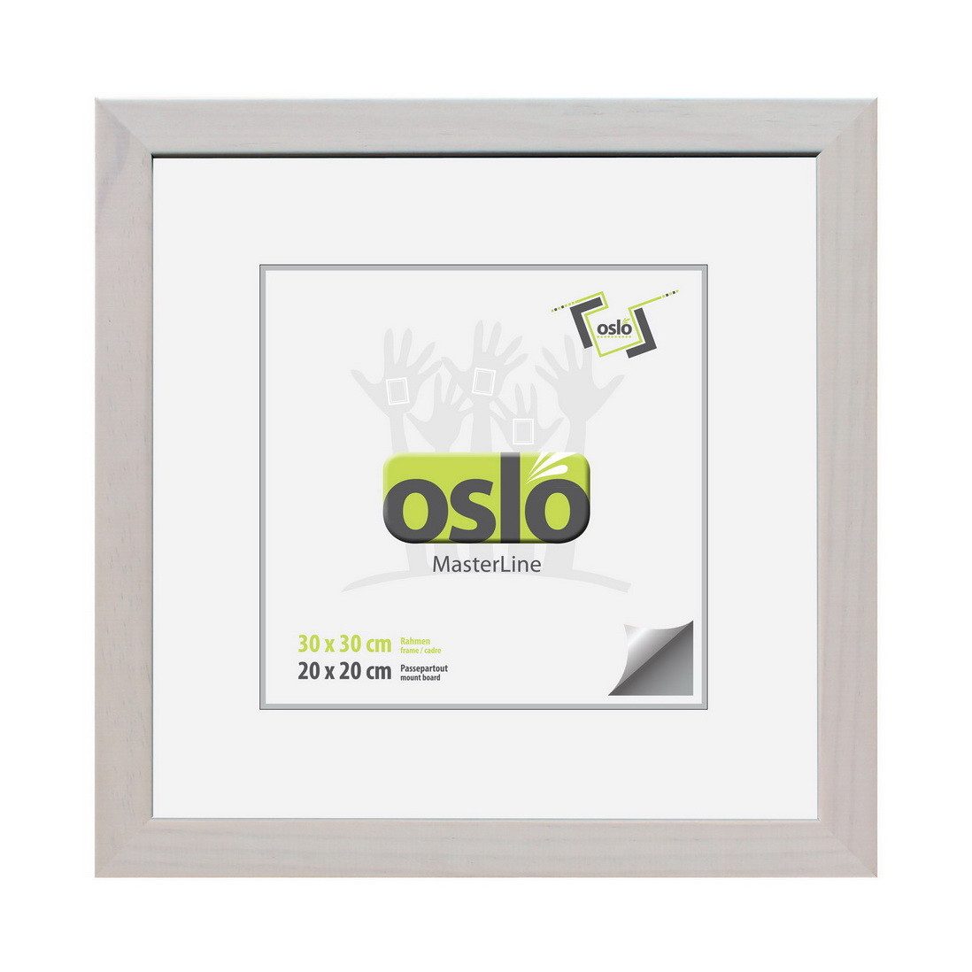 Oslo MasterLine Einzelrahmen Bilderrahmen Holz massiv quadratisch FSC mit Glasscheibe, 30 x 30 cm weiß gekalkt