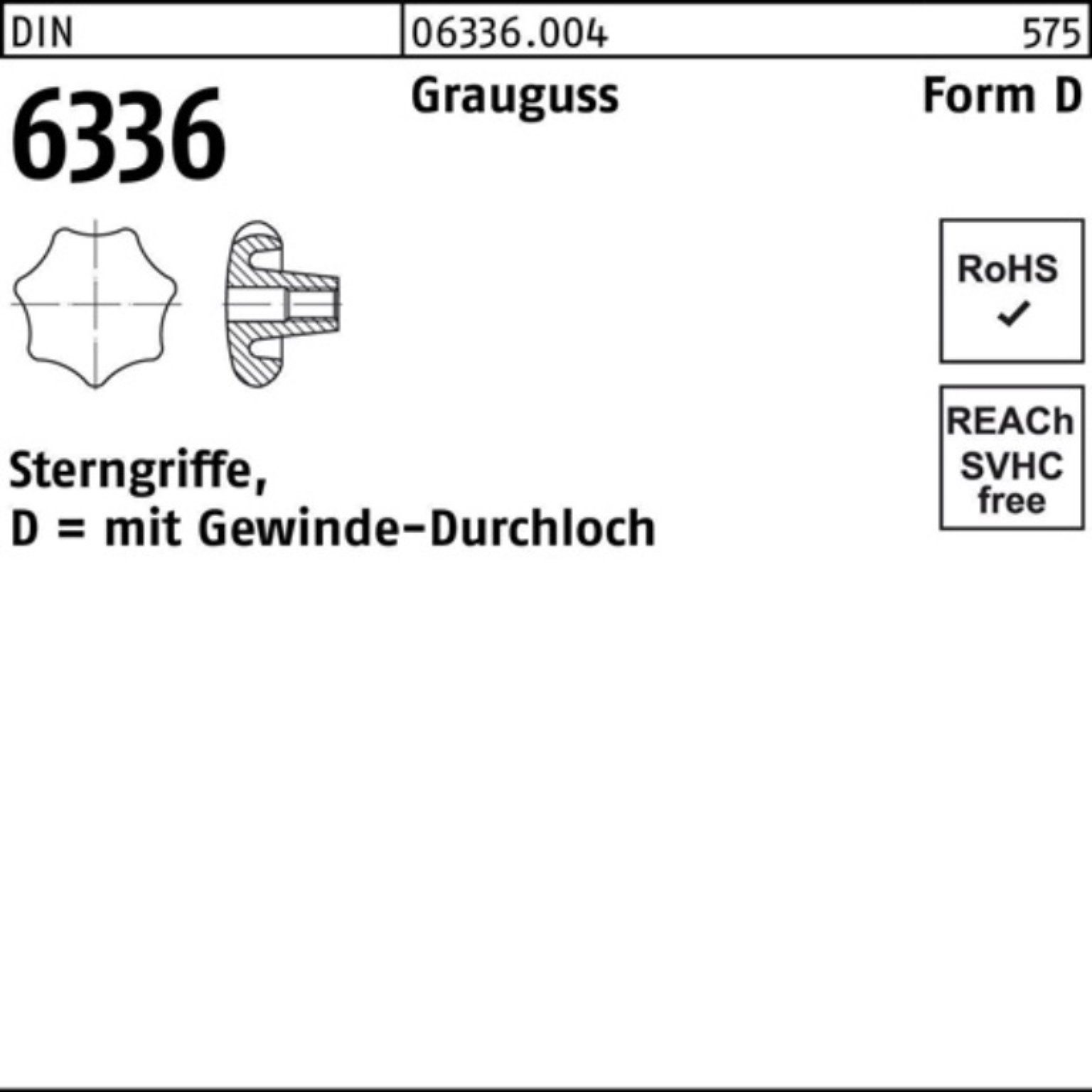 100er D Pack M8 DIN Grauguss Griff 63 6336 DIN 10 40 Reyher FormD Sterngriff Stück