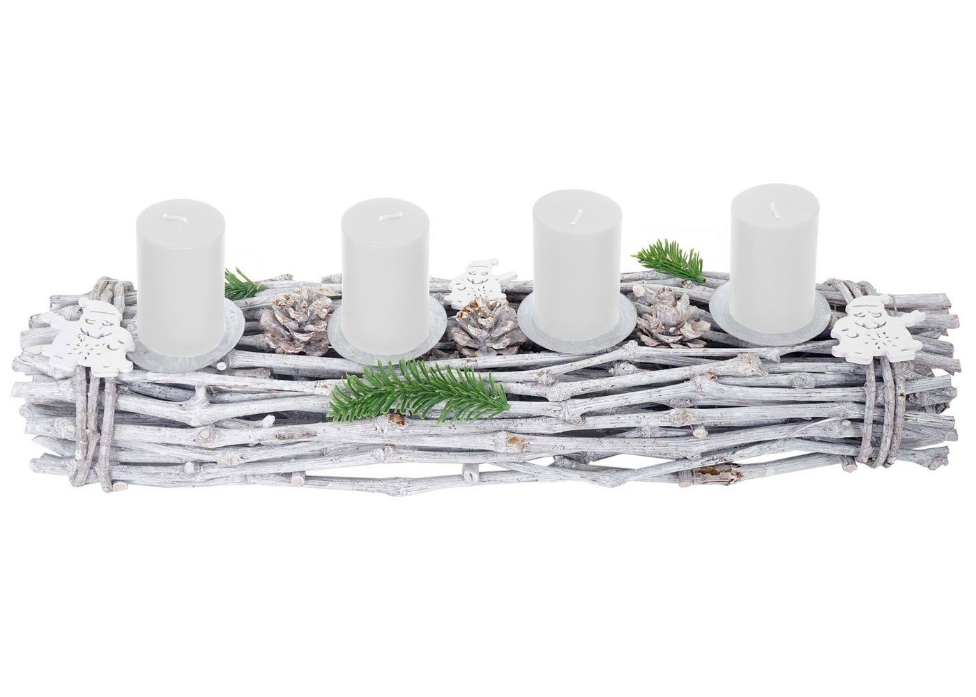 Aufwendig MCW Mit Adventskranz Kerzen 4 weiß, geschmückt T783-L, Kerzenhaltern, weiße