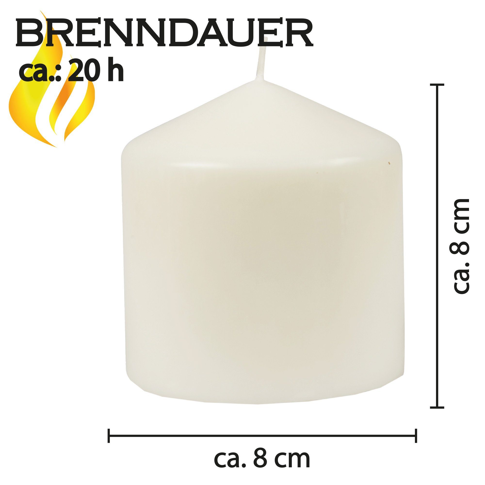 Ø8cm - 8cm Weiß (3-tlg), HS Stumpenkerze in x Kerze Wachskerzen vielen Farben Candle Blockkerze