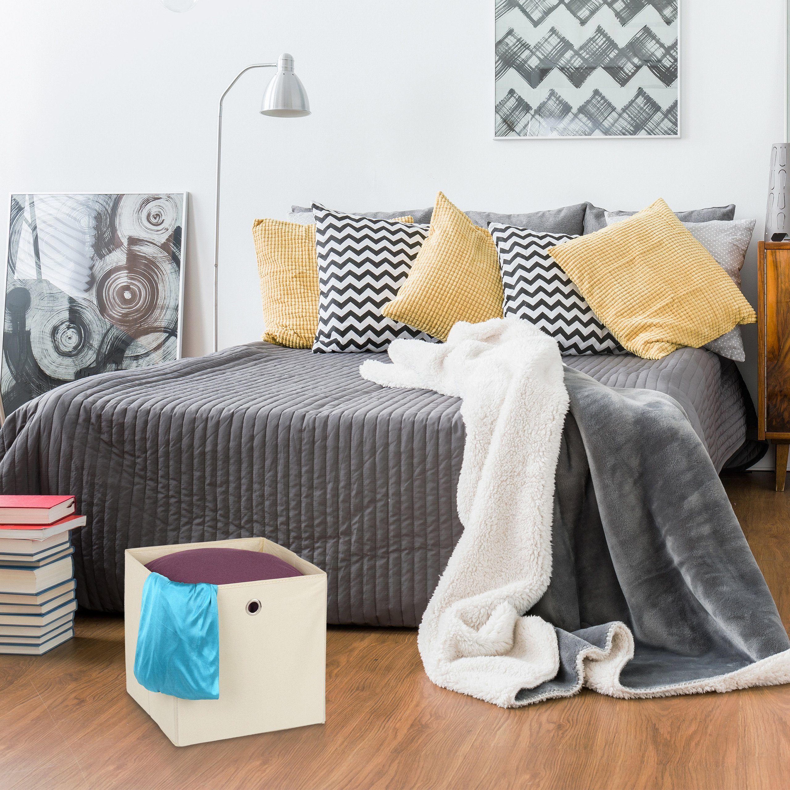 relaxdays Aufbewahrungsbox Stoff im 2er Set (2 St), Beige – Bild 5 von 5