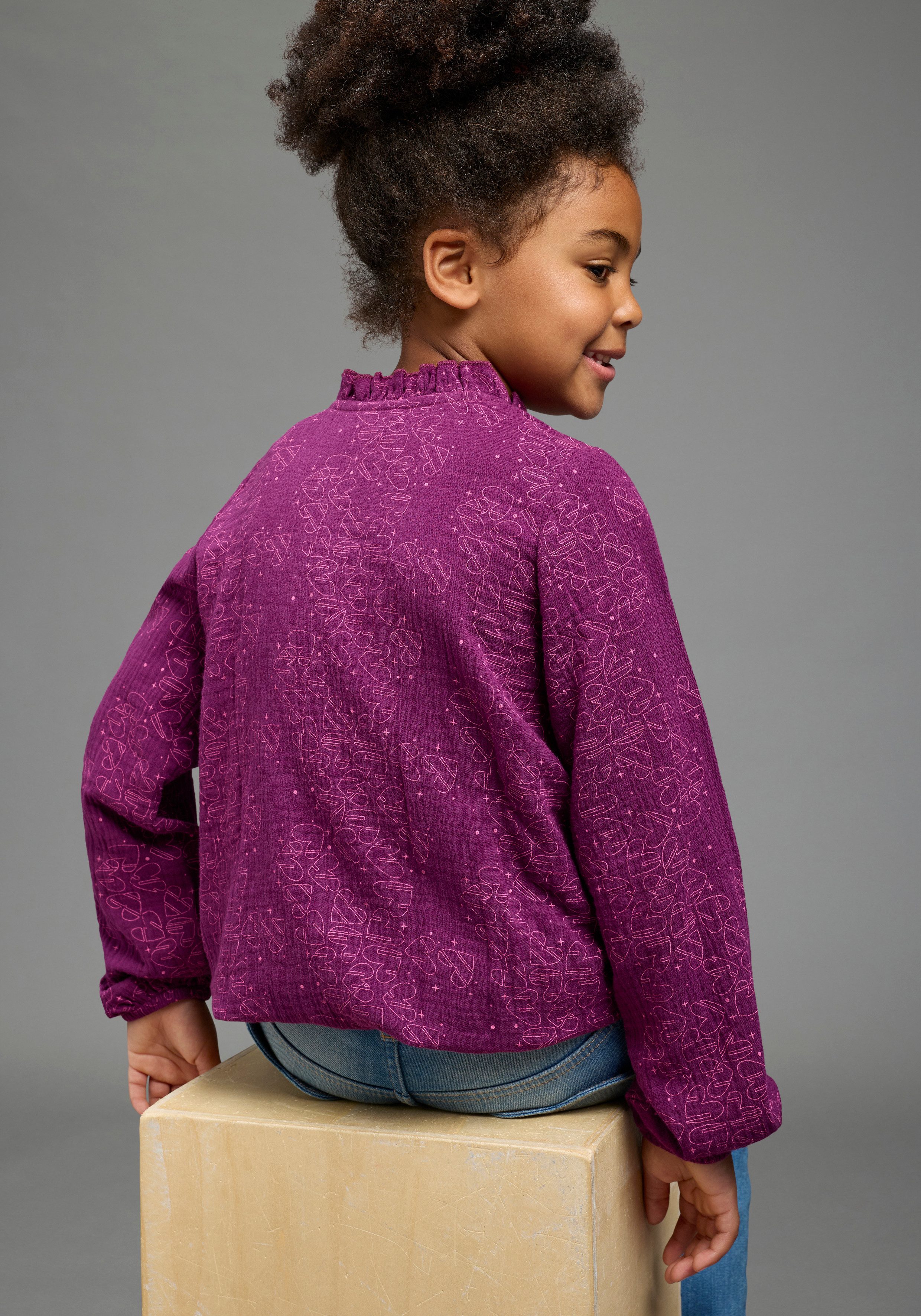 Scout Druckbluse Musselin Bluse Herzallover - NEU von SCOUT Langarm, aus Baumwolle, mit Druck- und Stickerei-Applikationen