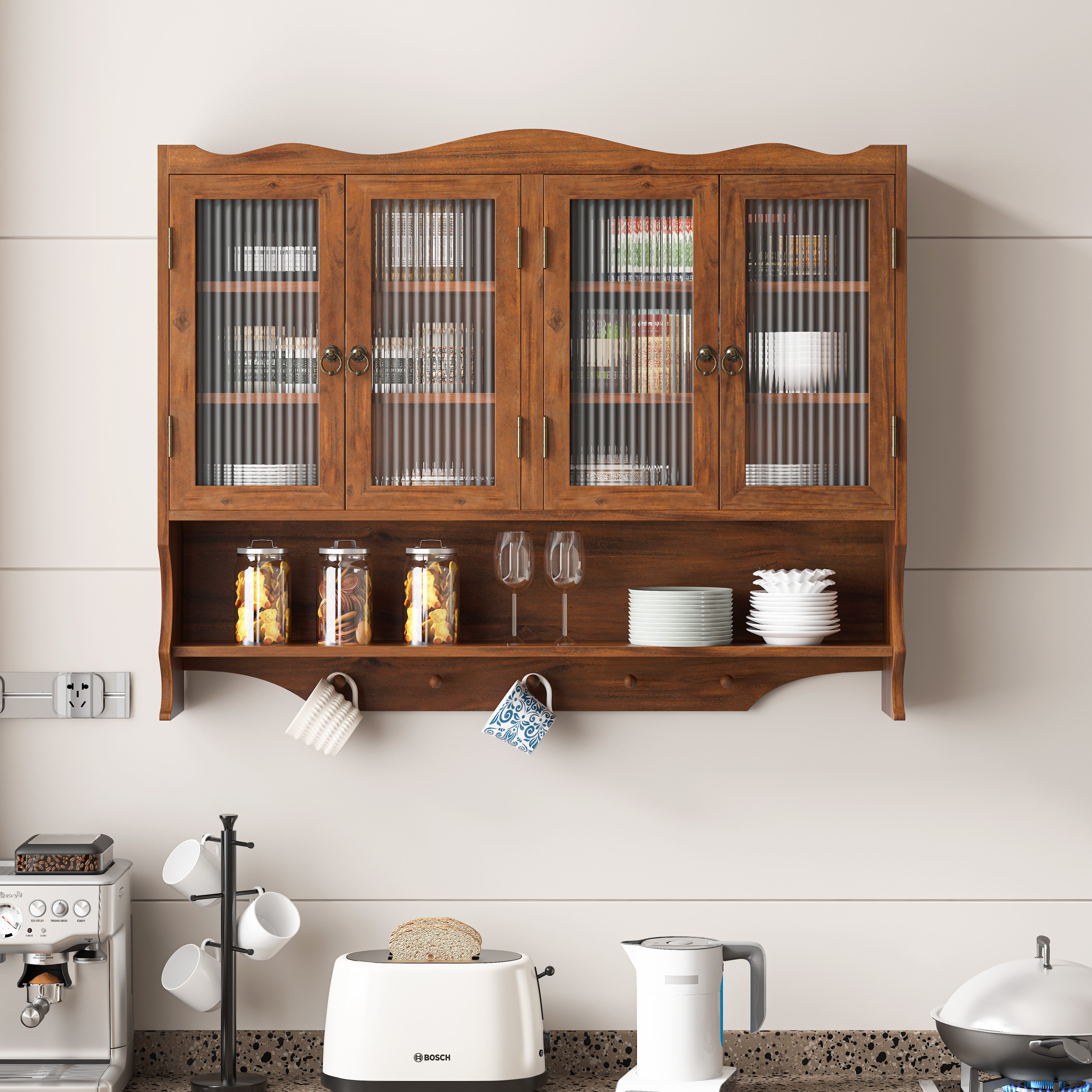 Celya Wandhängeschrank 100 cm Retro-Wandschrank mit 4 Türen