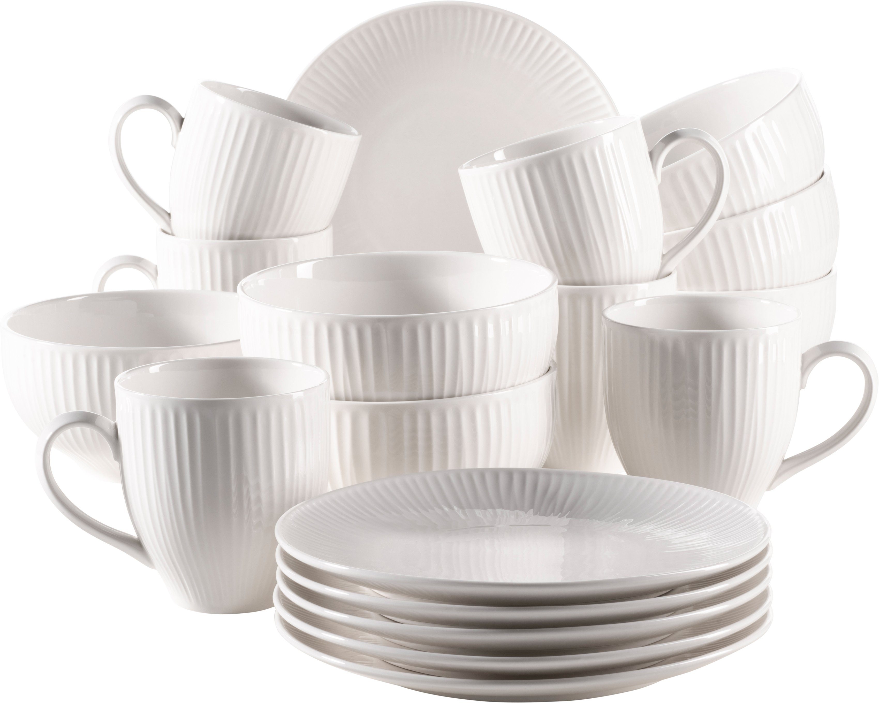 MÄSER Frühstücks-Geschirrset Service, Dalia (Teller, Schale, Kaffeebecher) (18-tlg), 6 Personen, Porzellan, Vintage Look, 18 Teile, für 6 Personen