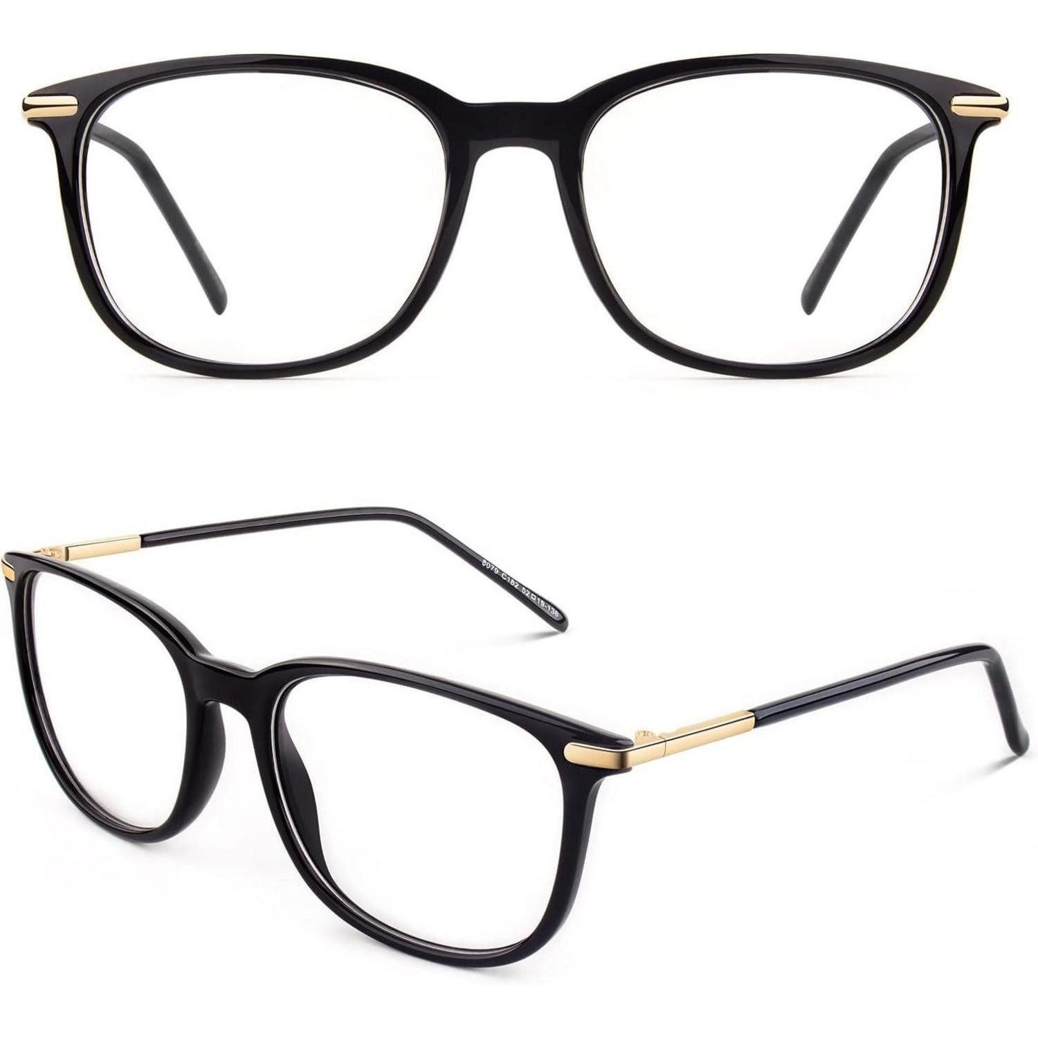 LuxusKollektion Brille Nerdbrille Fensterglas Vintage Ohne Stärke UV400 Schutz Glossy Schwarz