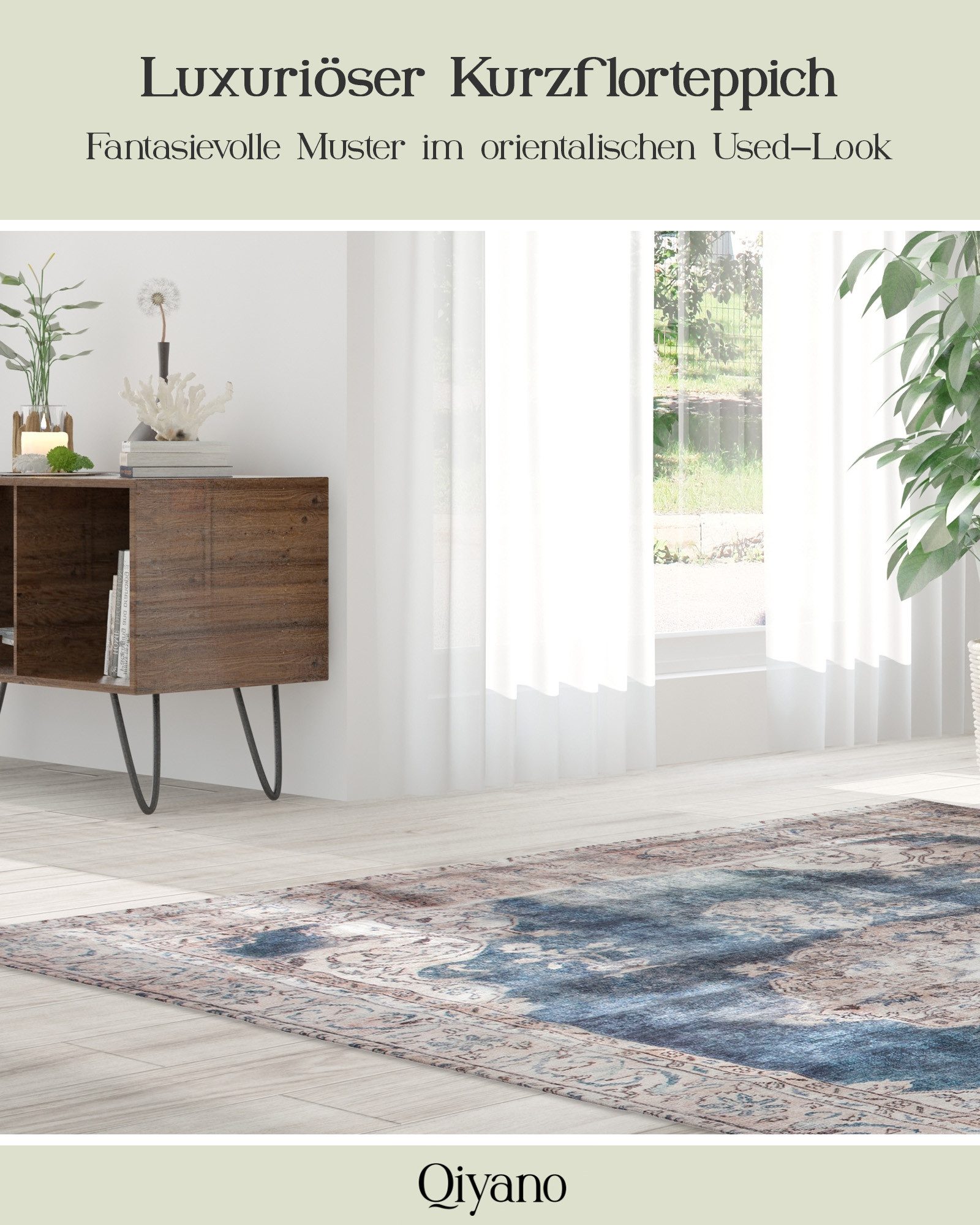 Qiyano Teppich Kurzflorteppich Hikina 100 Blau günstig online kaufen