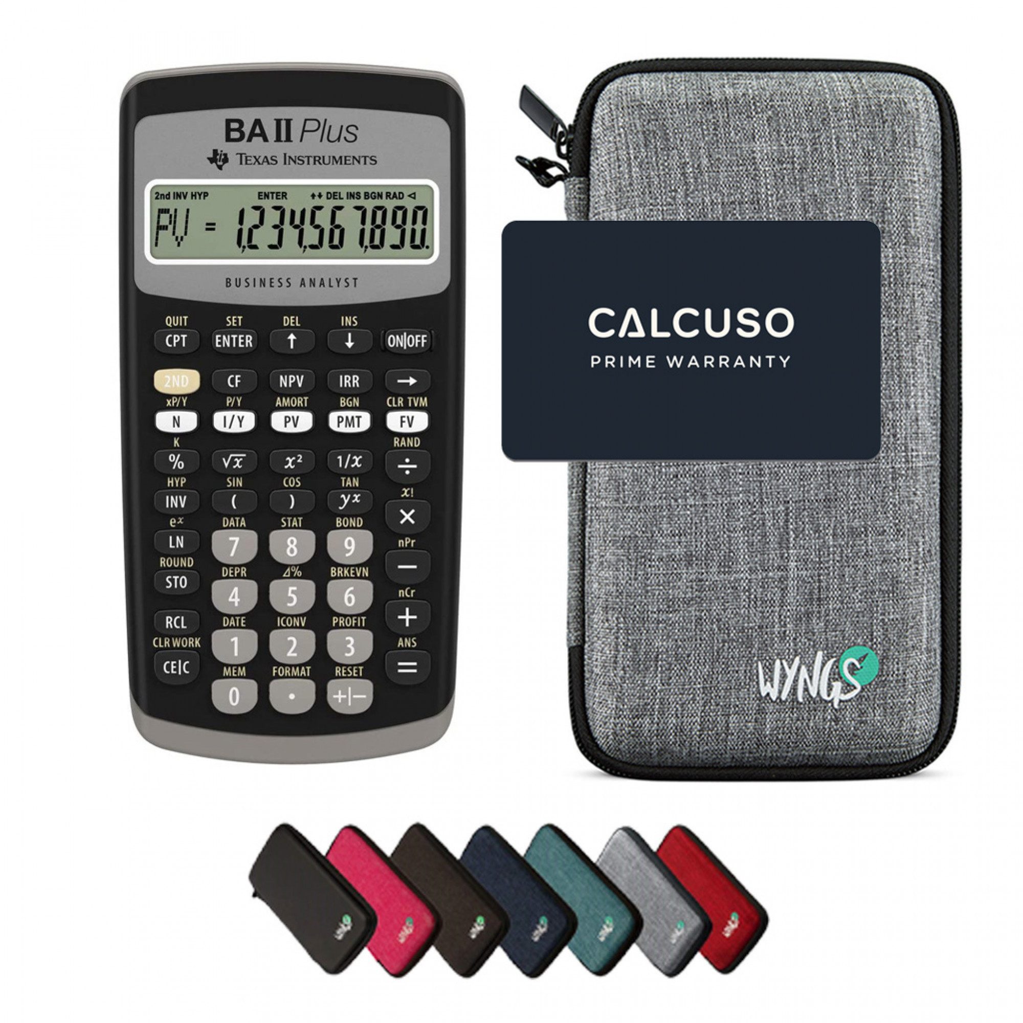 Texas Instruments Taschenrechner TI-BA II Plus inkl. WYNGS Schutztasche Hellgrau