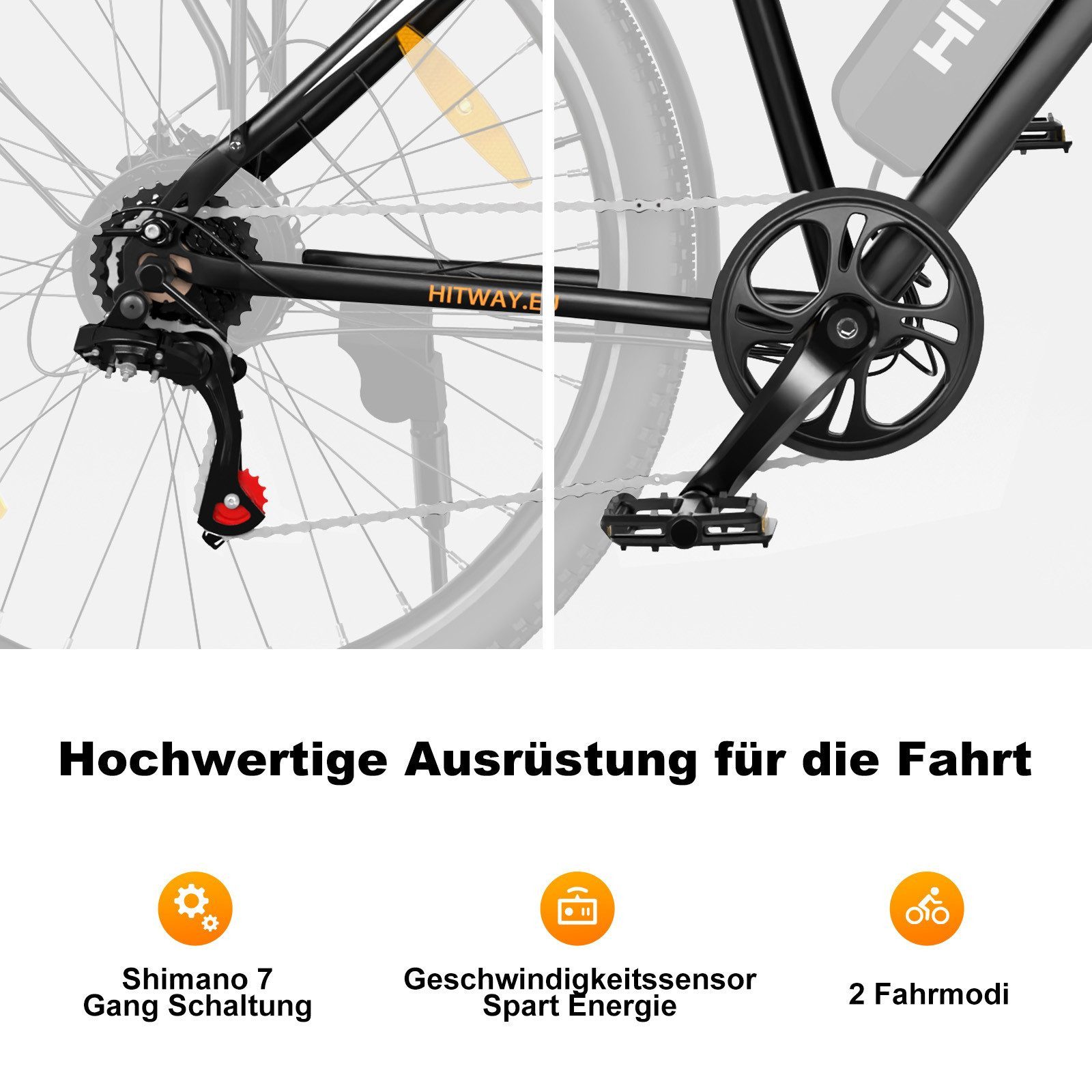 HITWAY E-Bike Cityrad 28 Zoll Elektrofahrrad für Damen Herren bis 50-100km 13Ah Akku, 7 Gang shimano shimano Schaltwerk, Kettenschaltung, Heckmotor, 468 Wh, Pedelec E-Citybike für Erwachsener 170-190cm, mit Schloss, Pumpe
