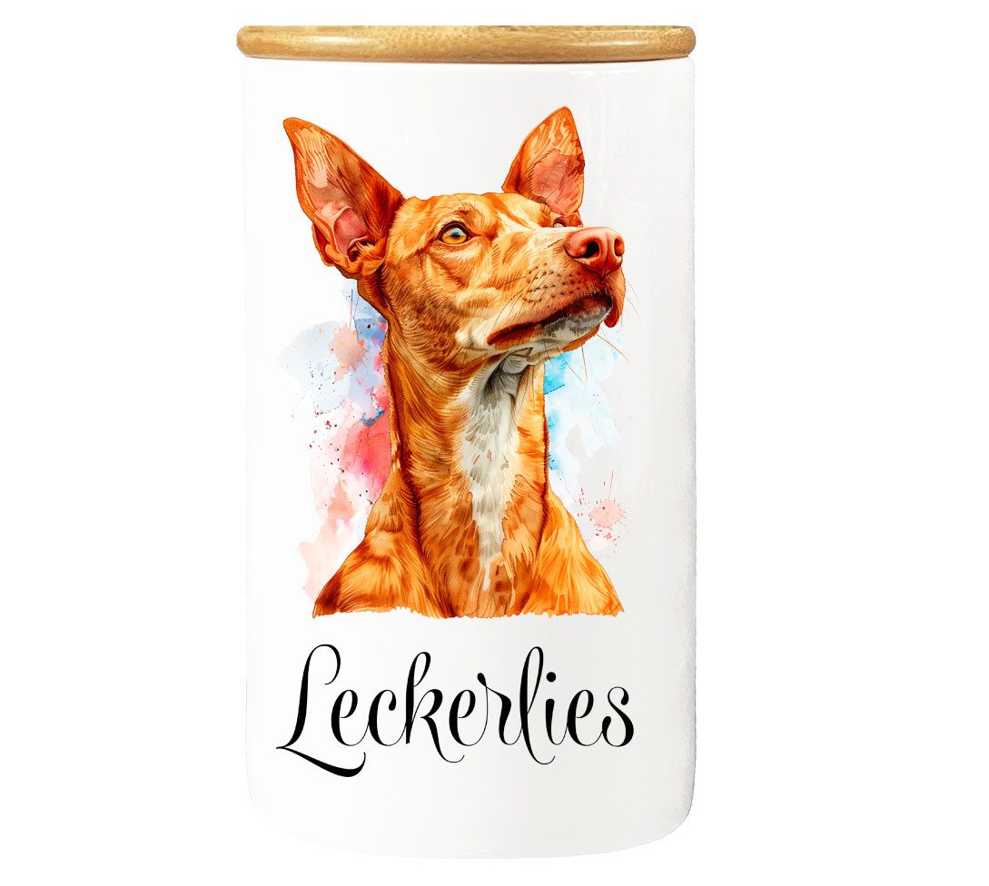 Cadouri Vorratsdose PODENCO - XL Leckerlidose Hund - für Hundekekse, Porzellan, (Aufbewahrungsdose für Hundeleckerlies, 2-tlg., 1x Porzellandose mit Bambusdeckel), Hundekeksdose, handgefertigt in Deutschland, für Hundebesitzer, 950 ml