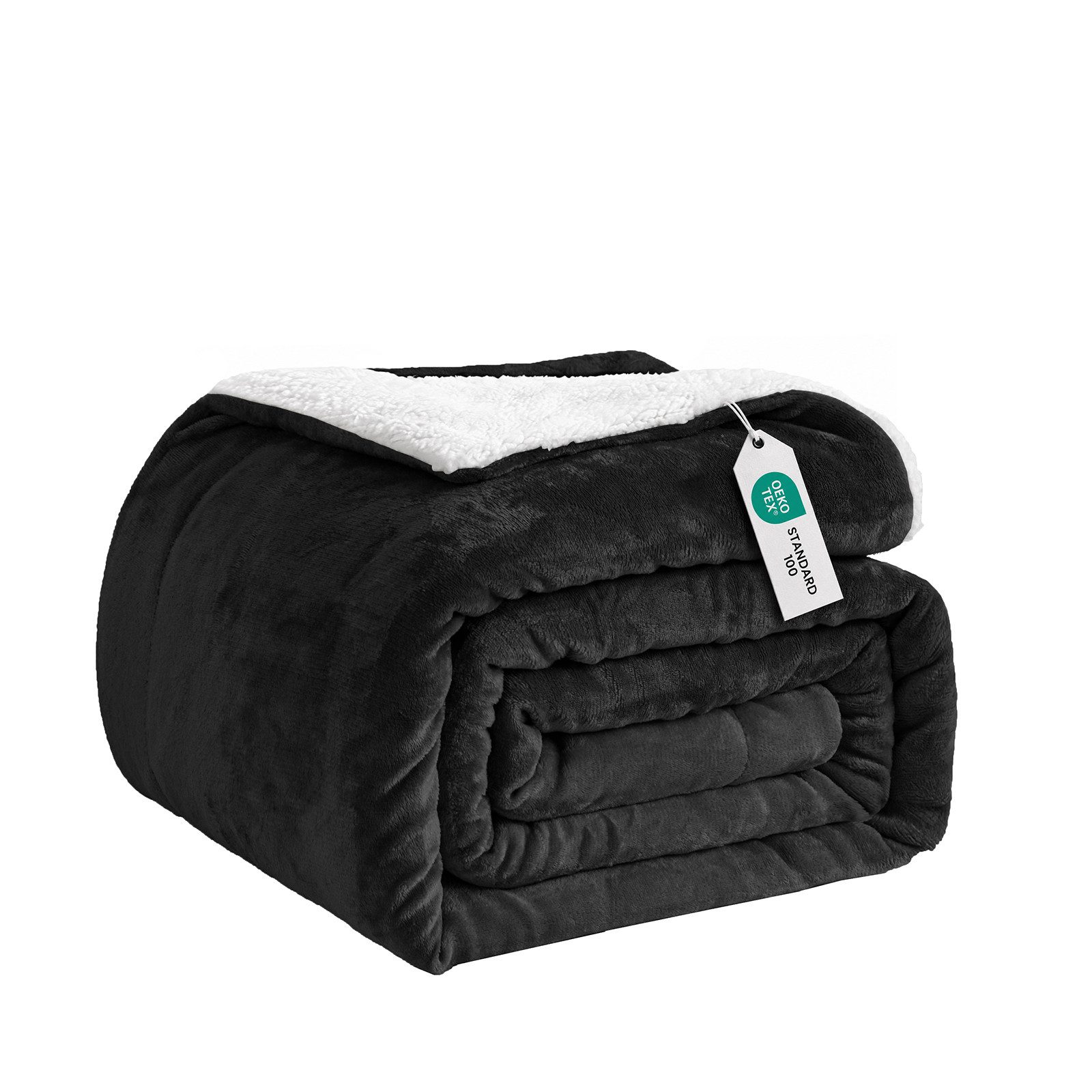 Wohndecke Sherpa-Fleece-Wohndecke, wendbar, kuschelig, warm, Grau, Einzelbett, Good Nite, Kuscheldecke, Polyester, für Zuhause und Reisen, grau, blau, schwarz