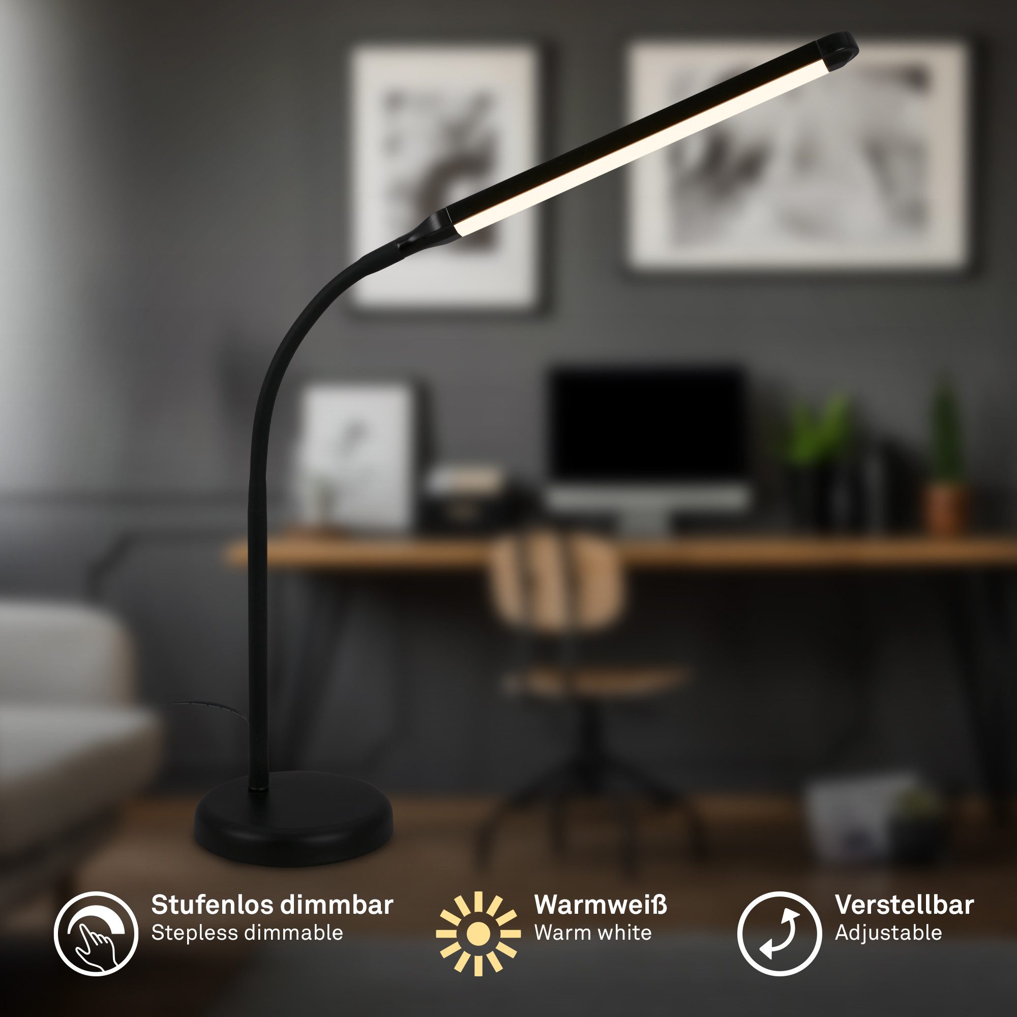 Briloner Leuchten Schreibtischlampe Tischleuchte USB-C weiß/schwarz Home Office dimmbar, LED fest integriert, 13x72,5 cm Schwarz/Weiß 6W Leselampe Büro Kinderzimmer